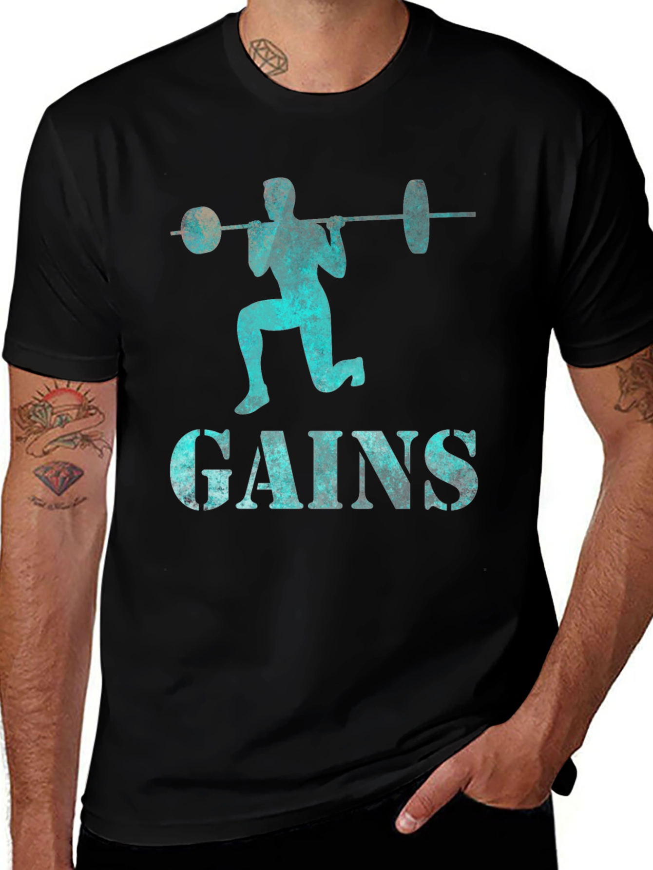 Gains Barbell Squat T-Shirt - Fitness Apparel