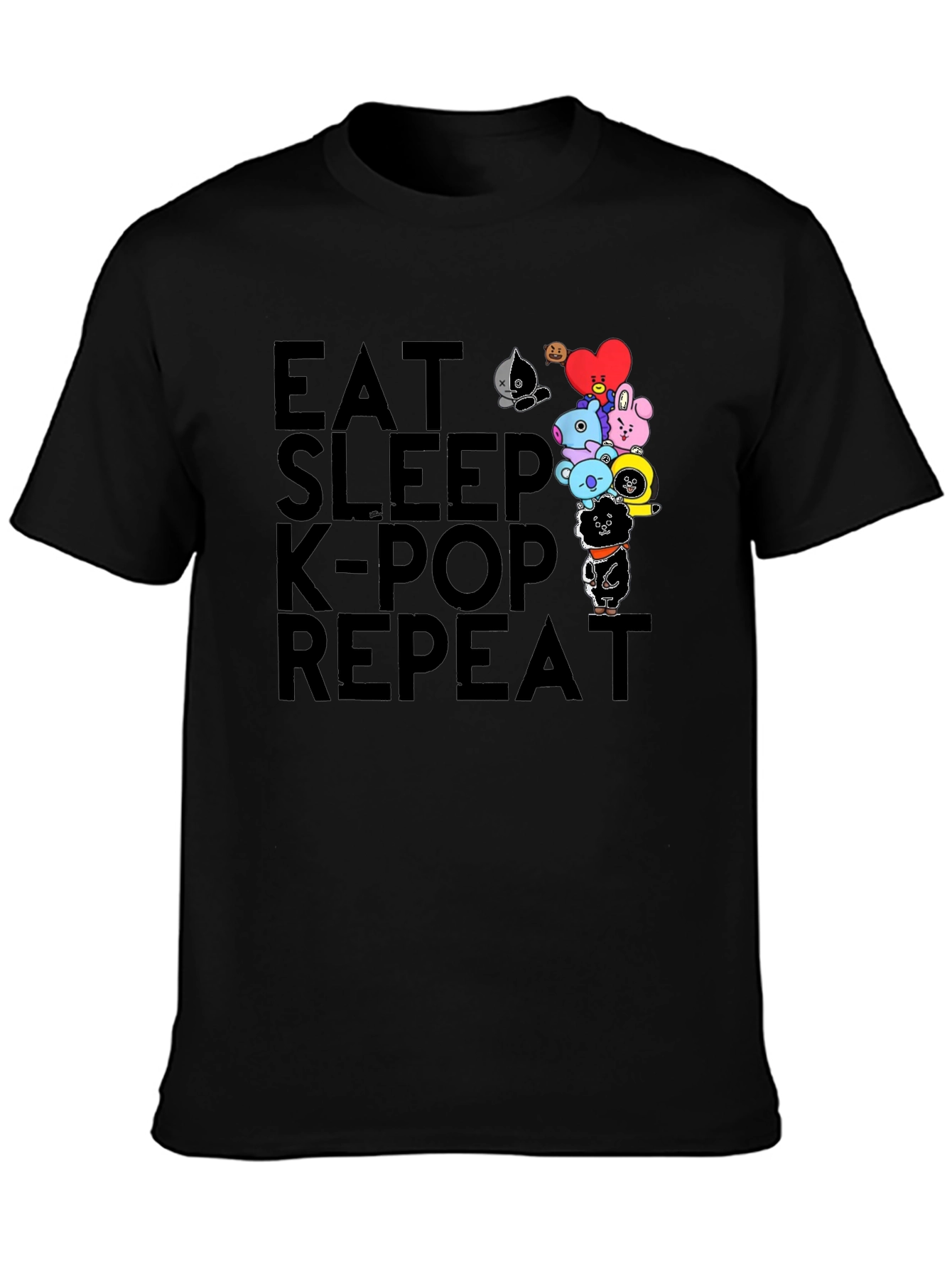 Eat Sleep K-Pop Repeat Black Graphic Tee
