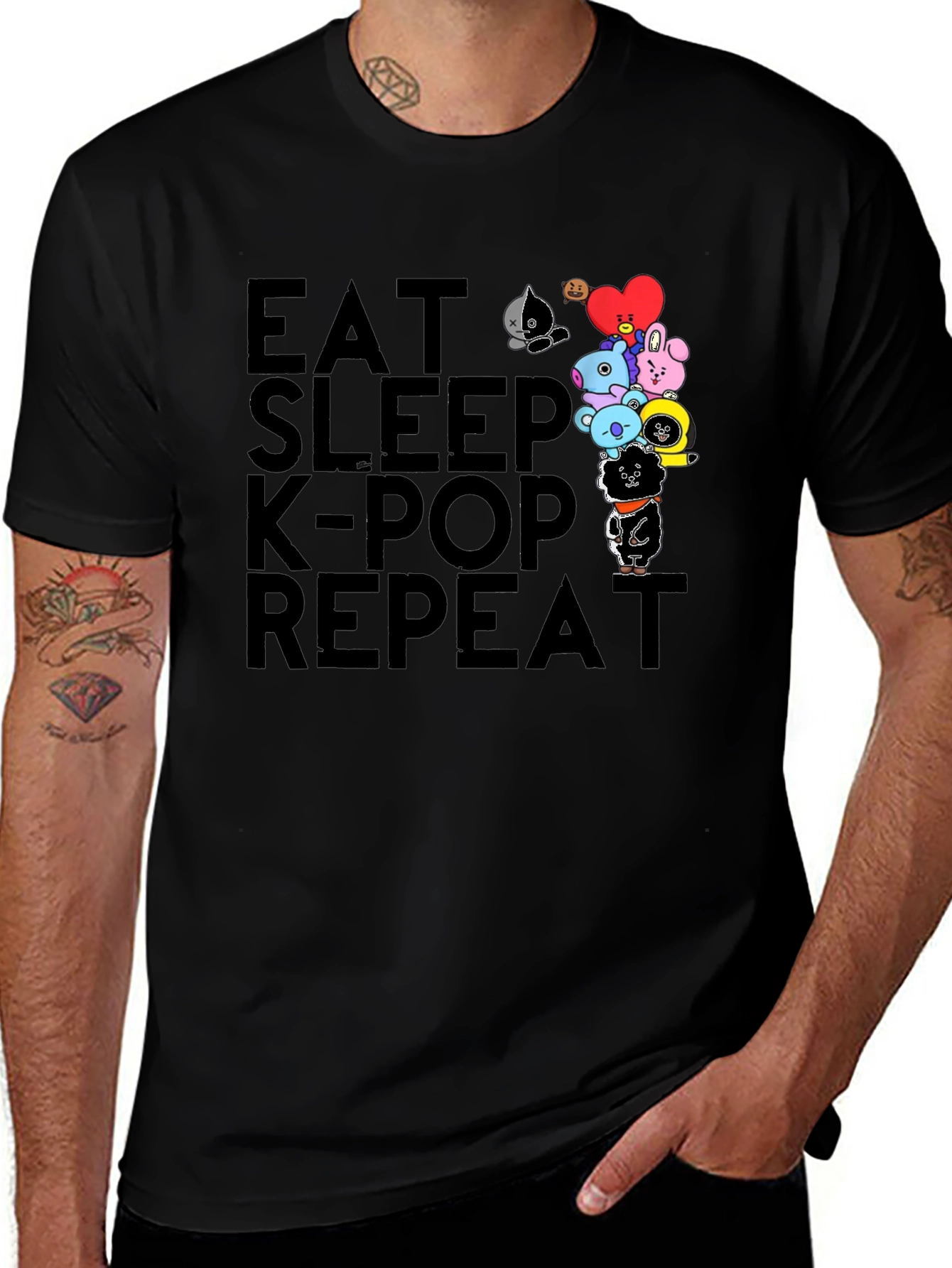 Eat Sleep K-Pop Repeat Black Graphic Tee