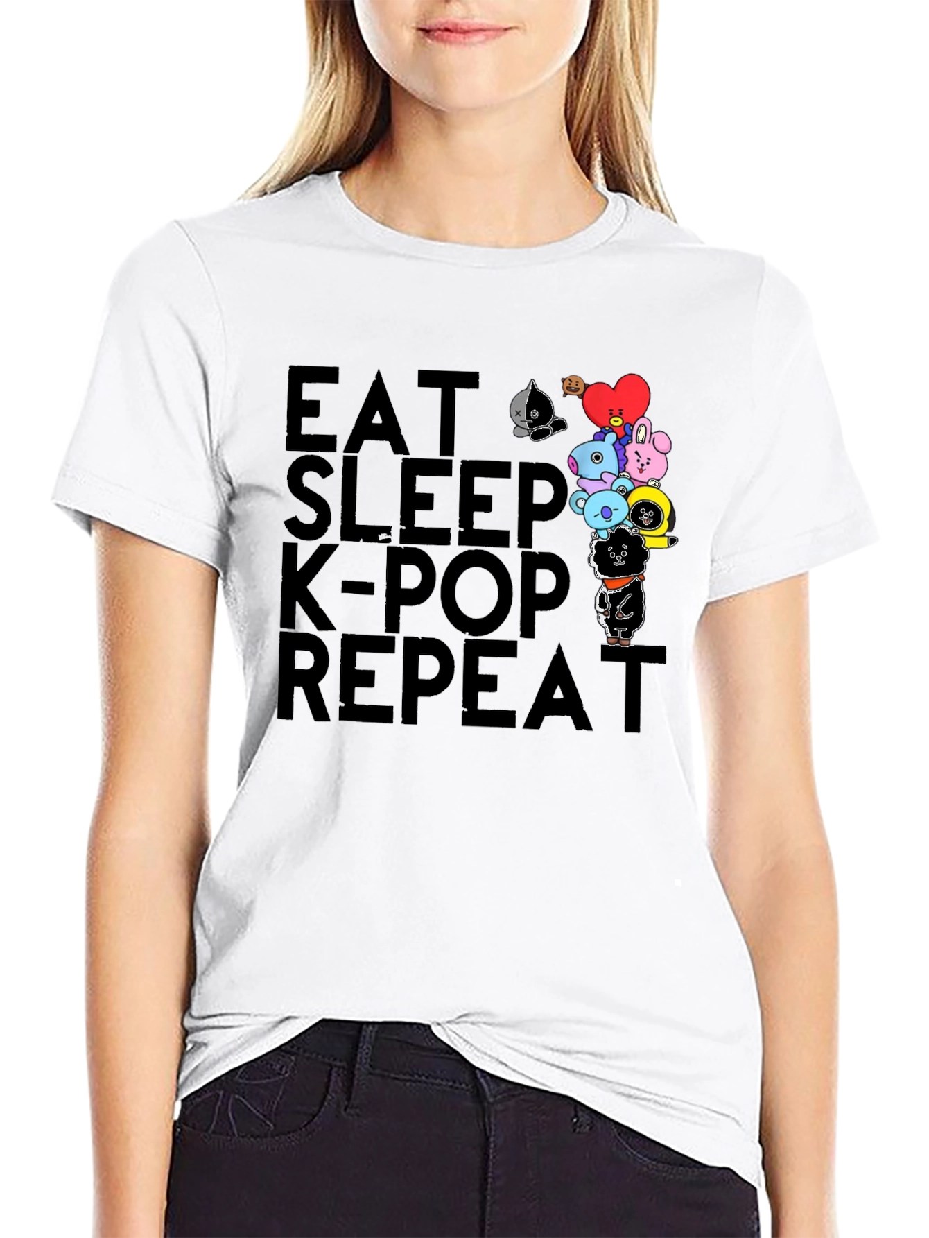 Eat Sleep K-Pop Repeat Black Graphic Tee