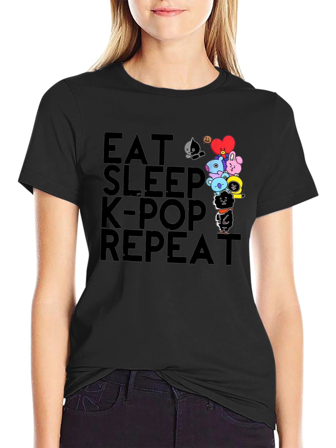 Eat Sleep K-Pop Repeat Black Graphic Tee