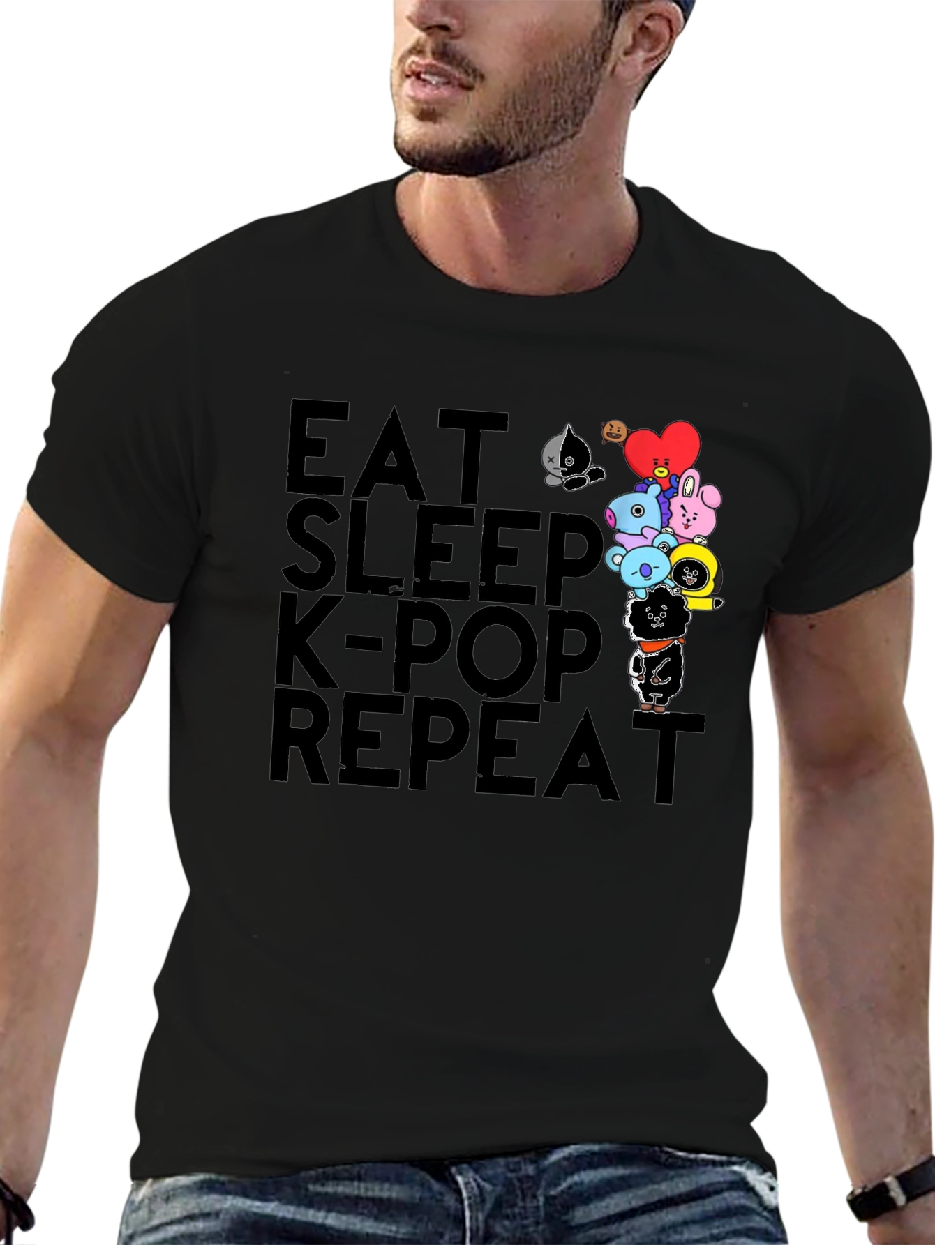 Eat Sleep K-Pop Repeat Black Graphic Tee
