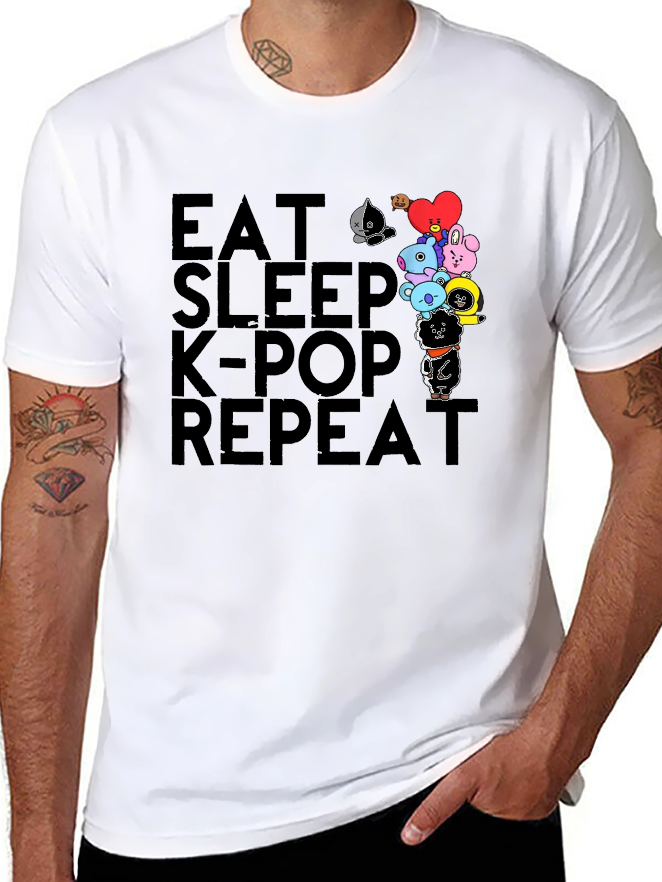 Eat Sleep K-Pop Repeat Black Graphic Tee