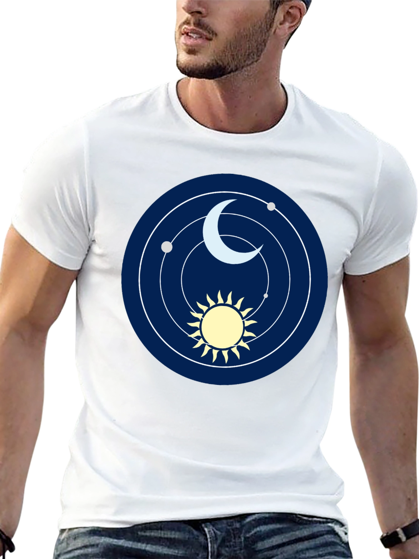 Cosmic Sun and Moon Graphic T-Shirt