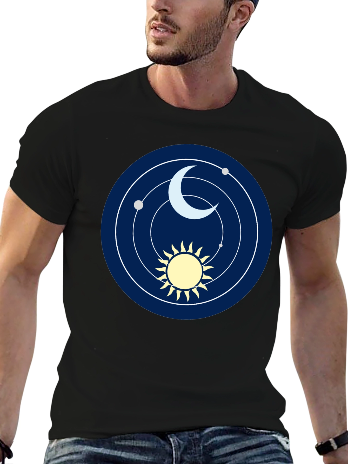 Cosmic Sun and Moon Graphic T-Shirt