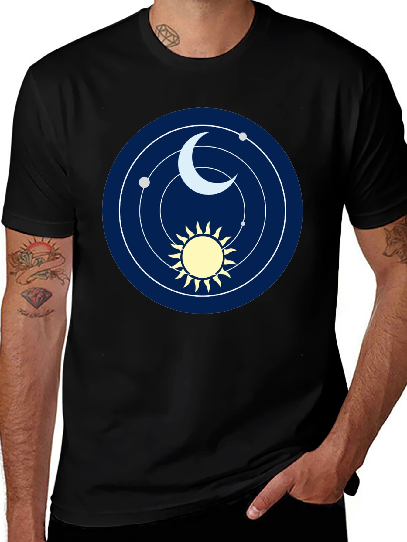 Cosmic Sun and Moon Graphic T-Shirt