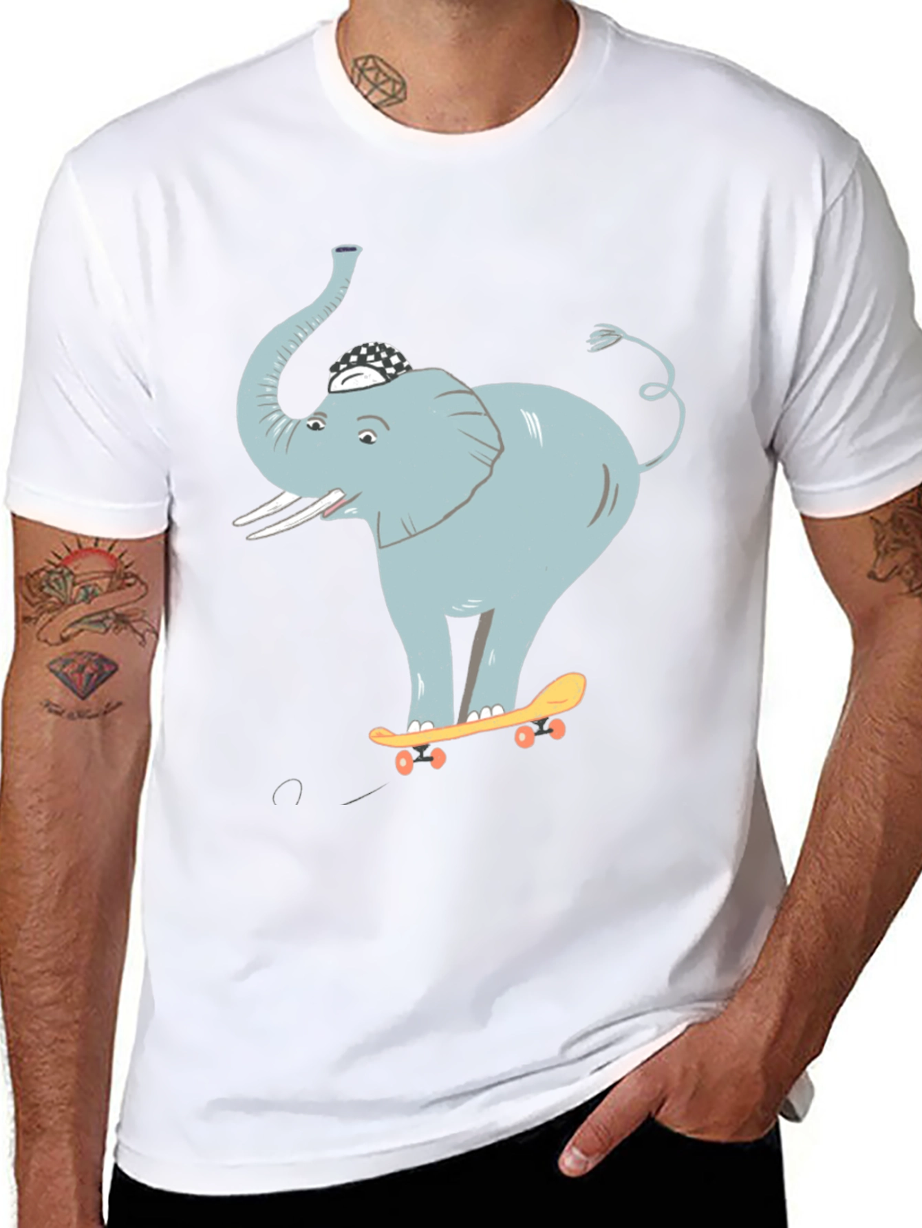 Elephant Skateboarder Graphic Tee