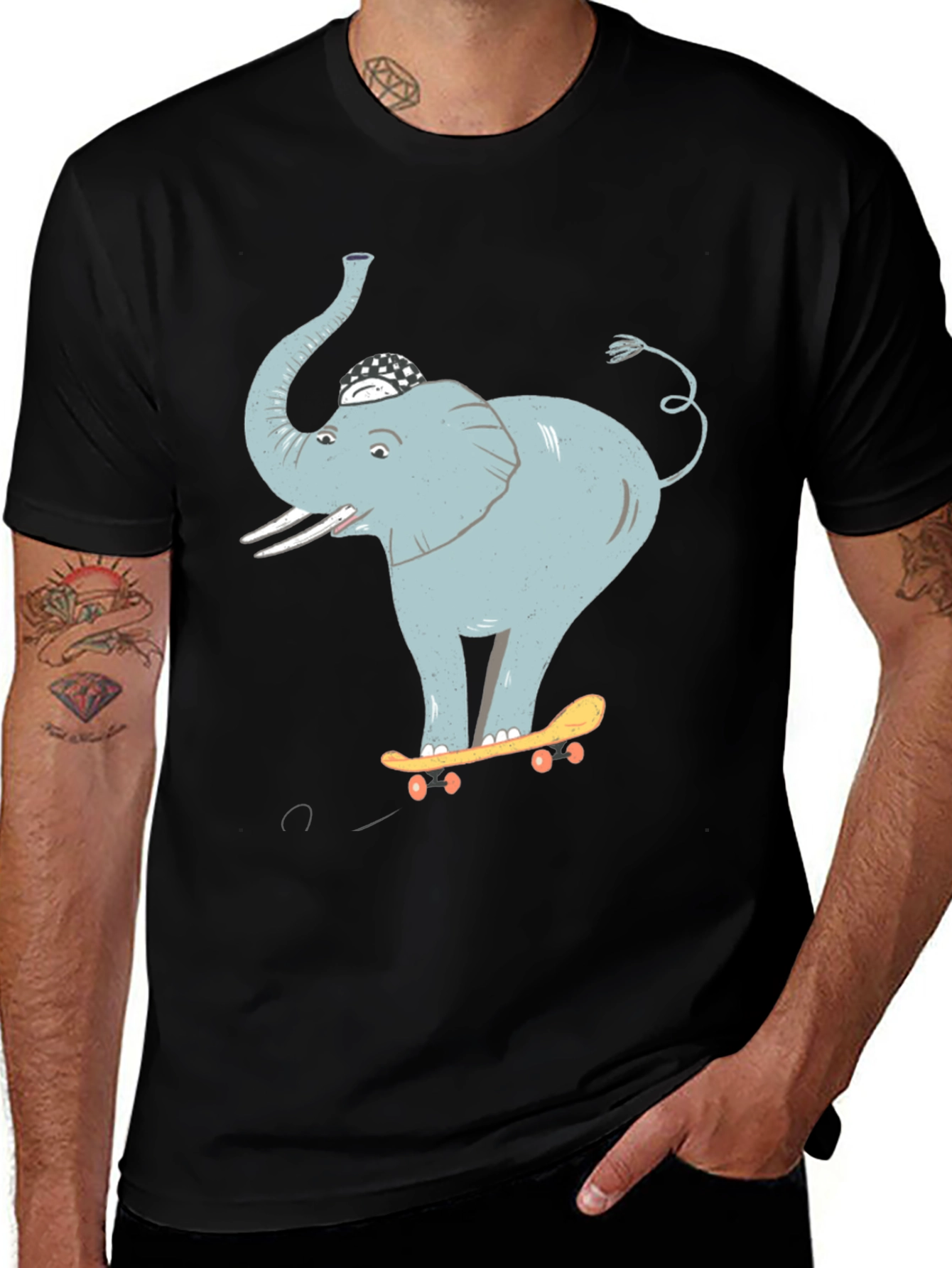 Elephant Skateboarder Graphic Tee