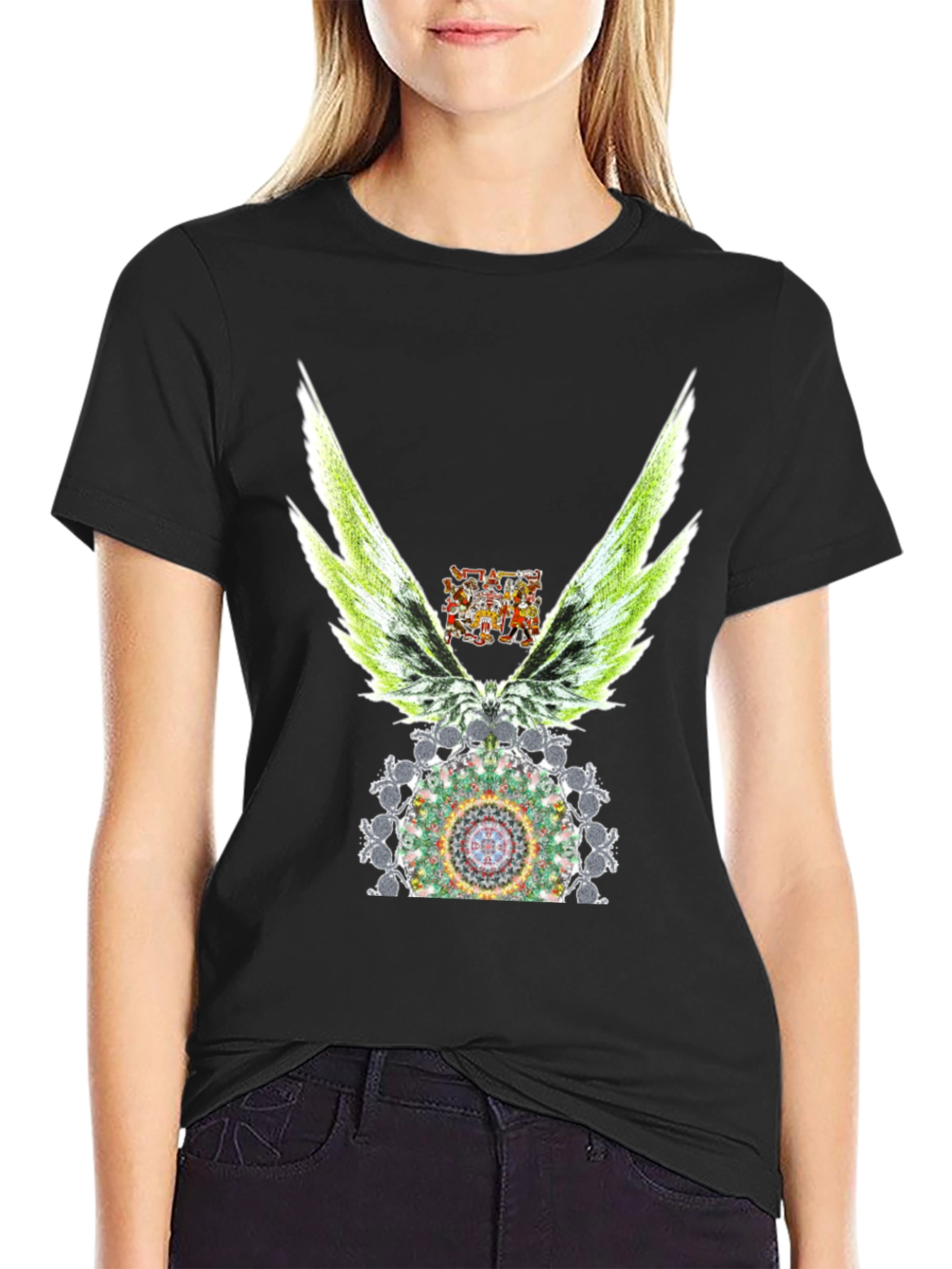 Winged Mandala Graphic Tee - Stylish Black T-Shirt