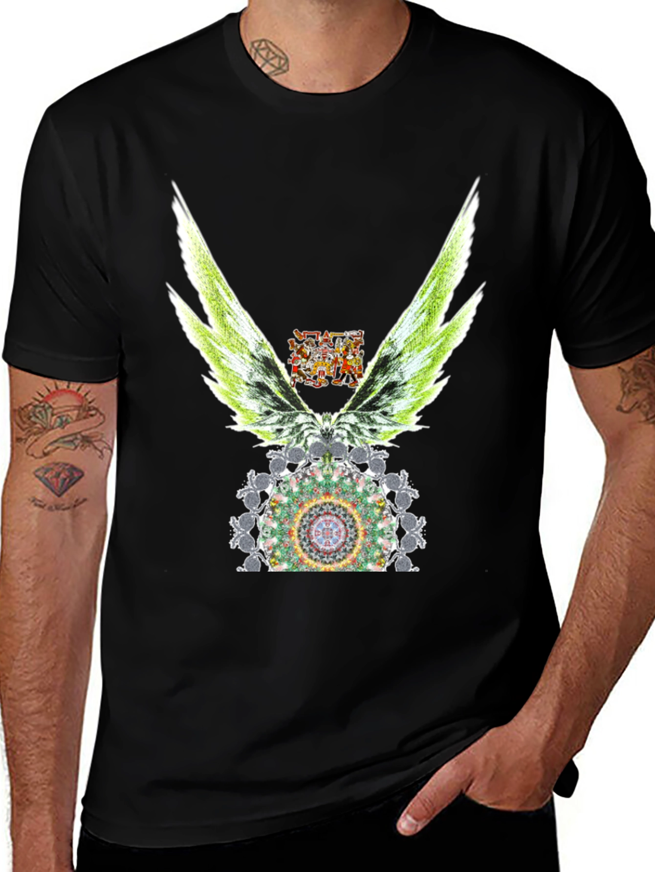 Winged Mandala Graphic Tee - Stylish Black T-Shirt
