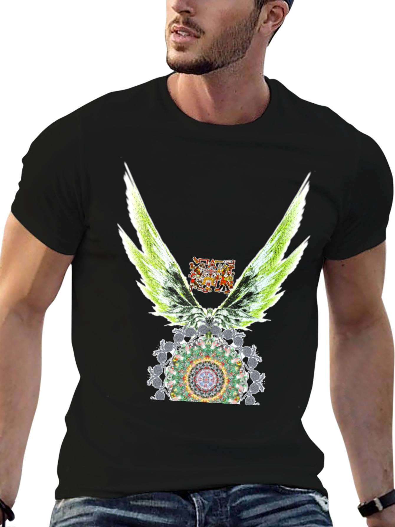 Winged Mandala Graphic Tee - Stylish Black T-Shirt