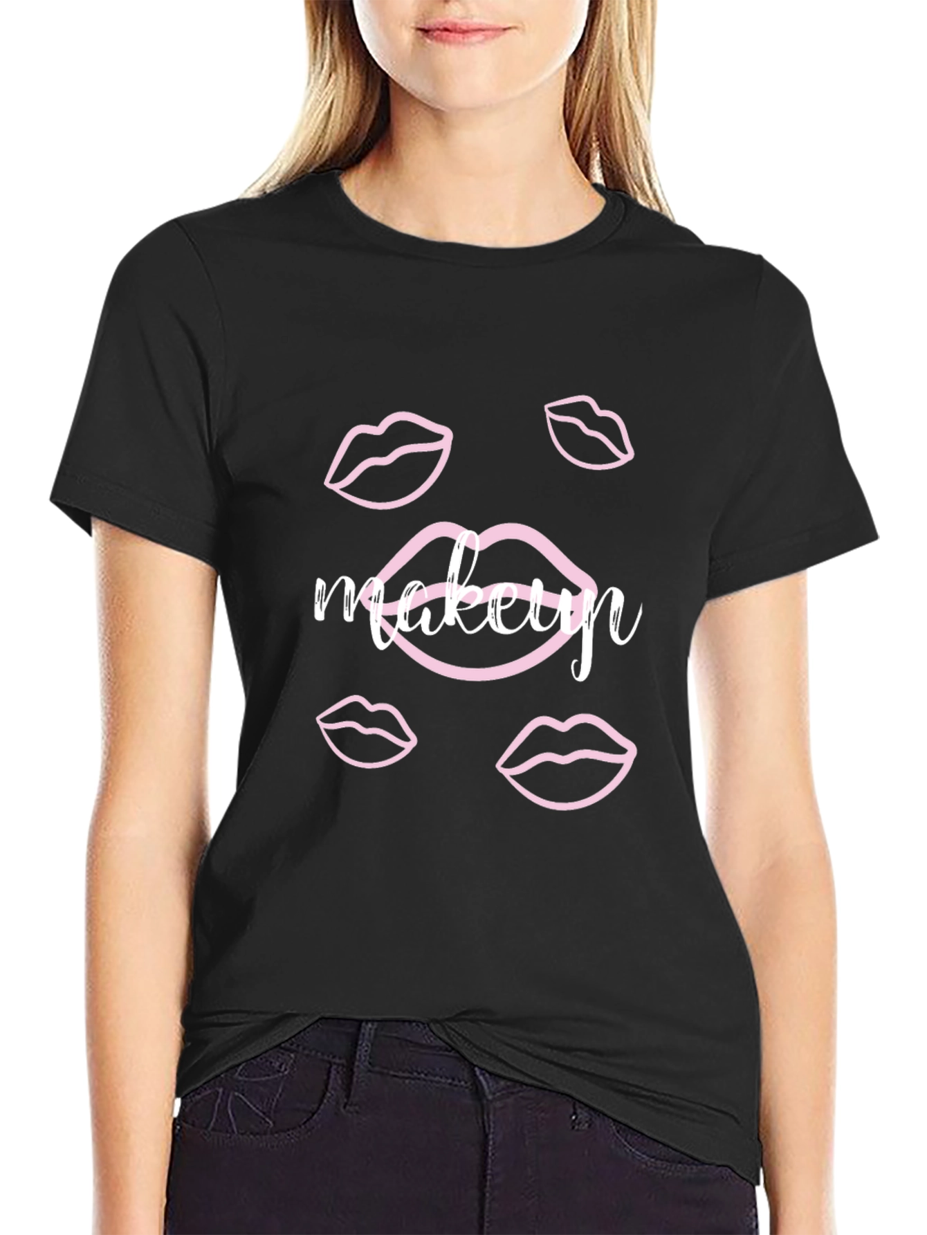 Makeup Lips Graphic Black T-Shirt