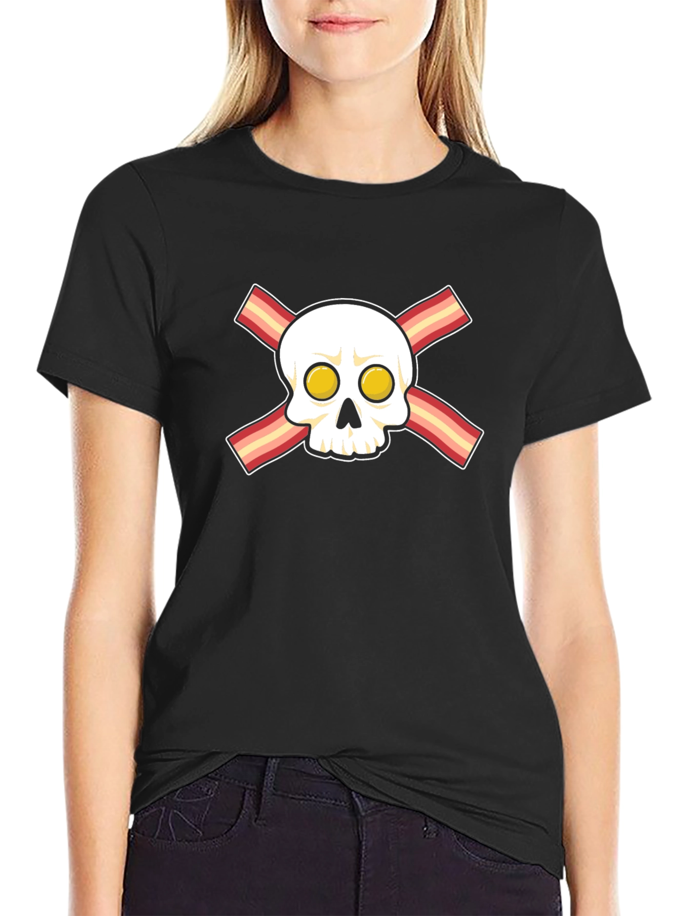 Bacon Skull Graphic T-Shirt - Novelty Foodie Tee