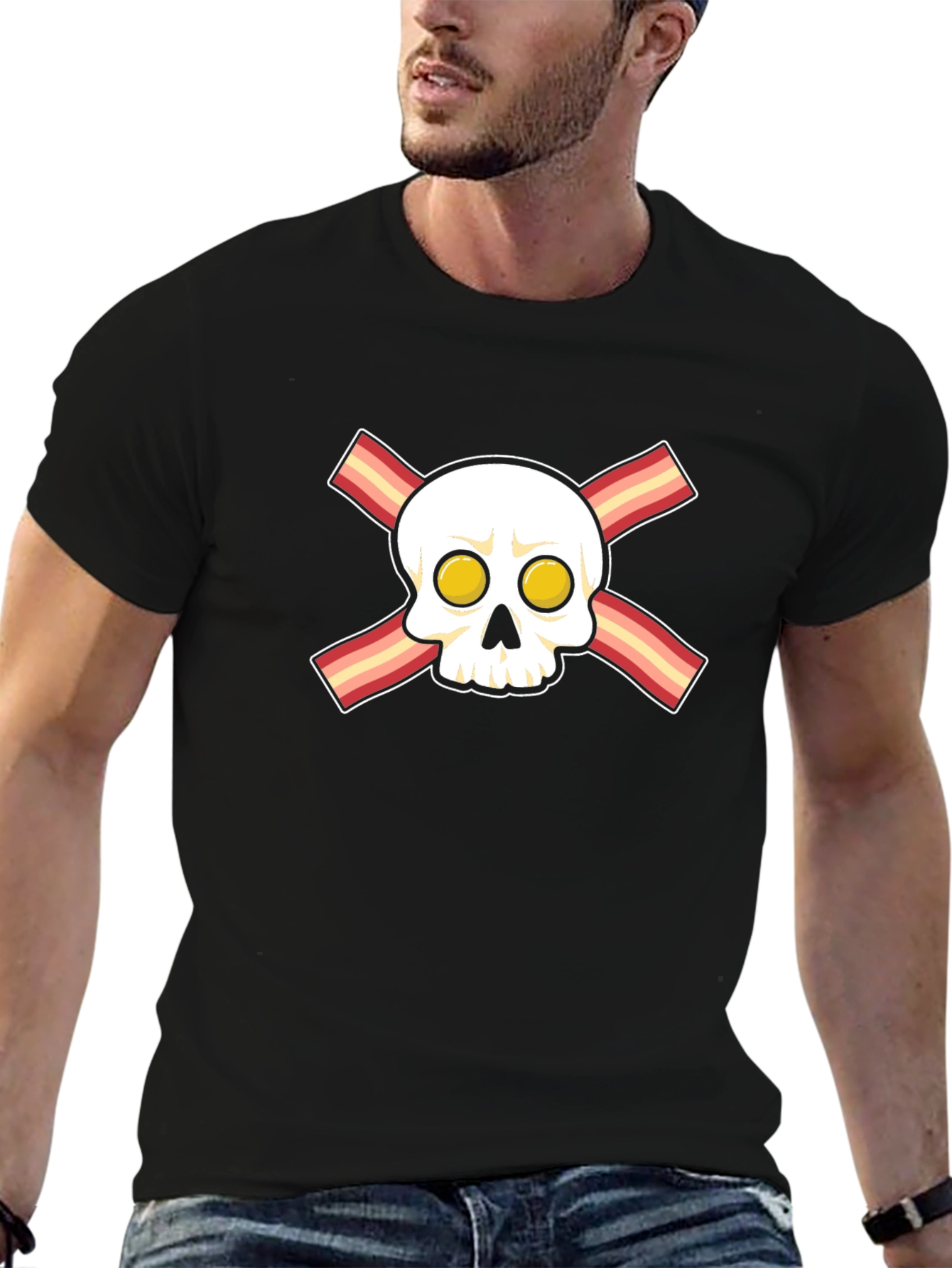 Bacon Skull Graphic T-Shirt - Novelty Foodie Tee
