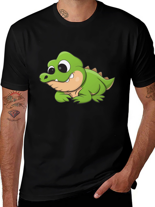 Cartoon Crocodile Graphic Black T-Shirt