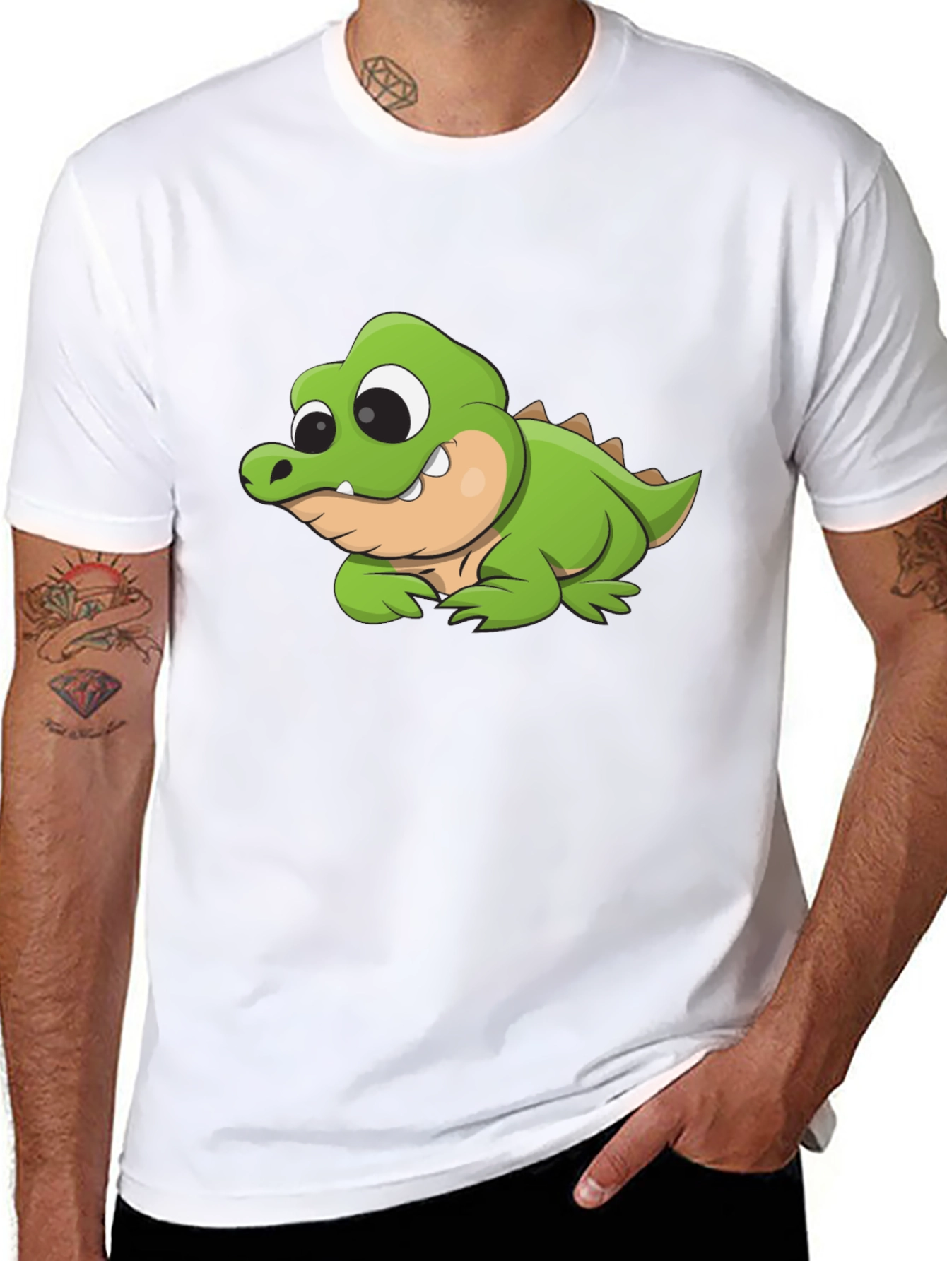 Cartoon Crocodile Graphic Black T-Shirt