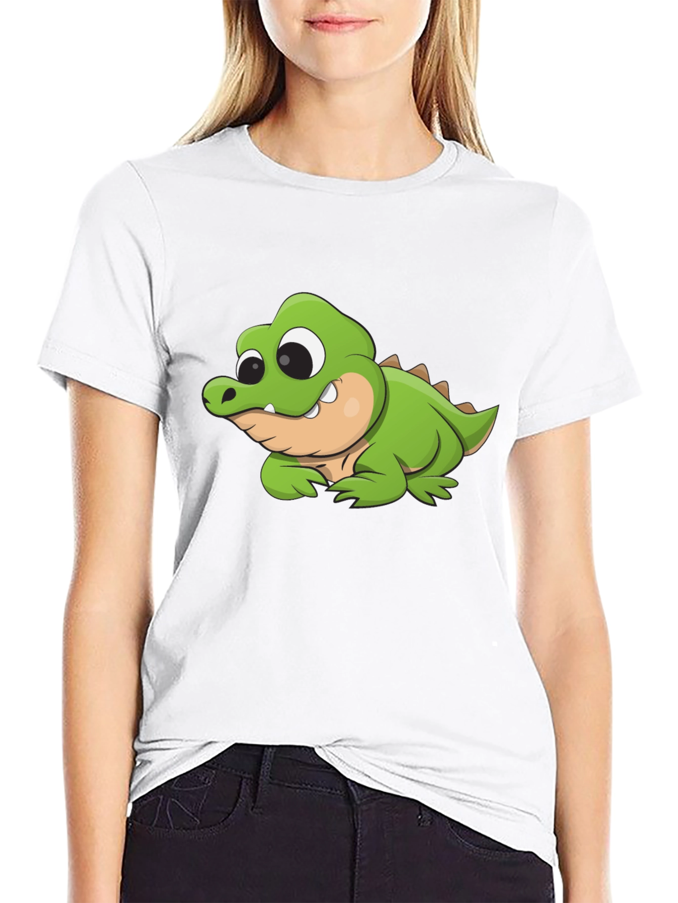 Cartoon Crocodile Graphic Black T-Shirt