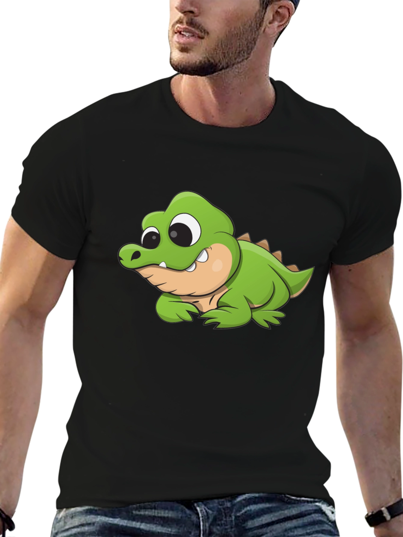 Cartoon Crocodile Graphic Black T-Shirt
