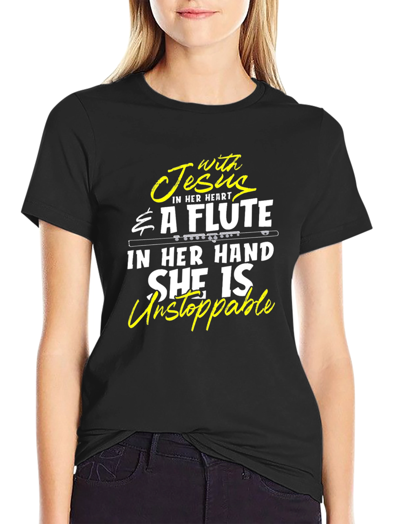 Jesus In Her Heart Flute Player T-Shirt