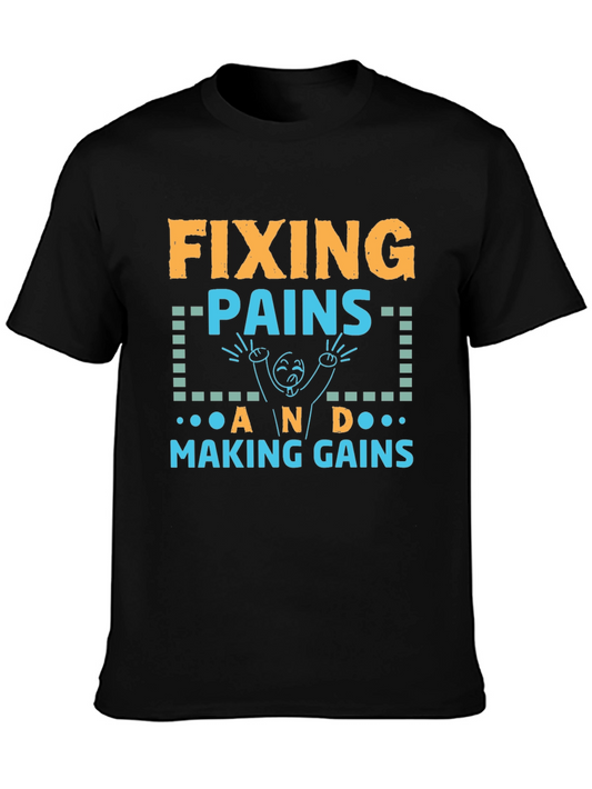 Fixing Pains Making Gains Black Graphic T-Shirt