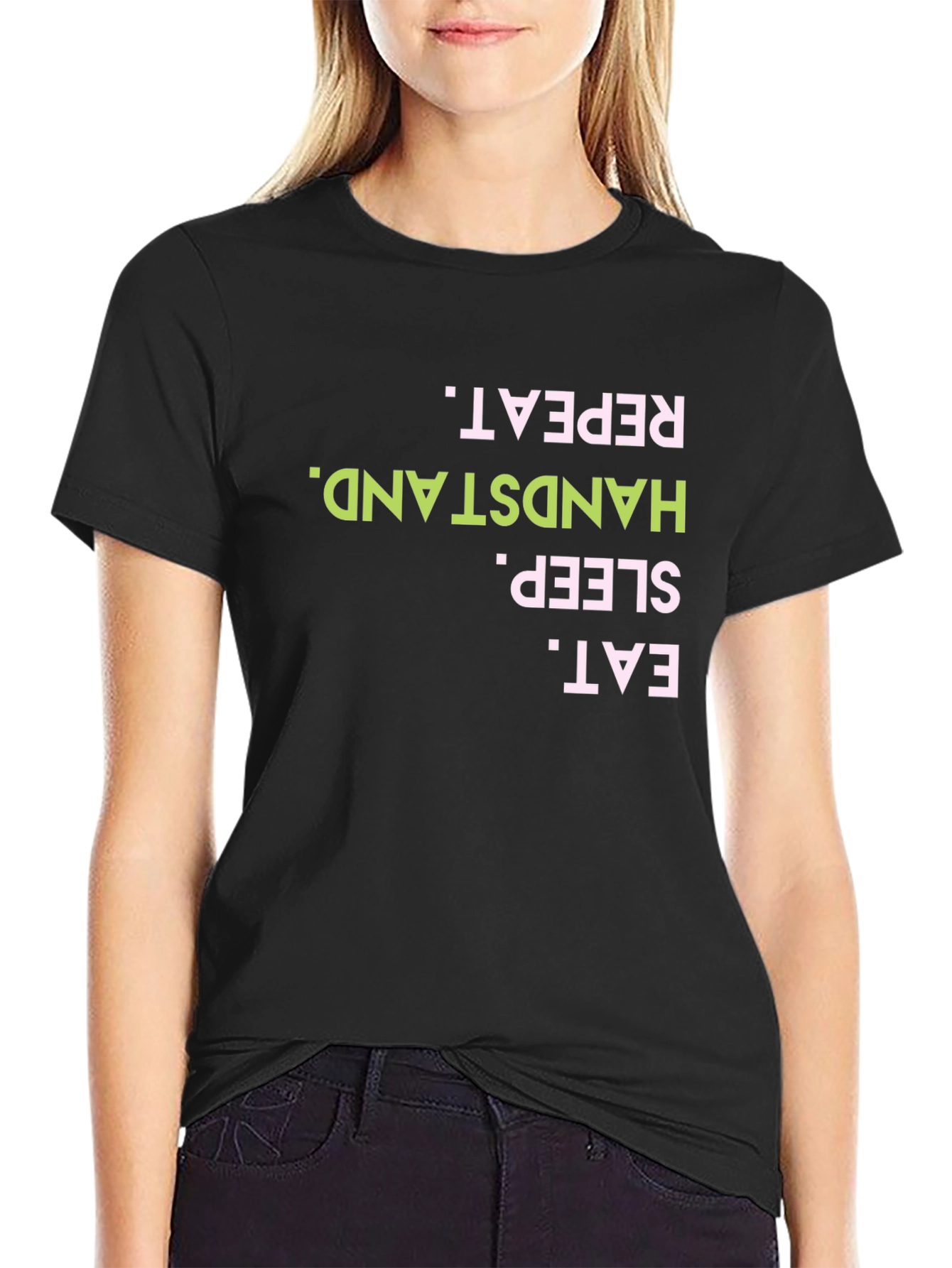 Eat Sleep Handstand Repeat Black Tee