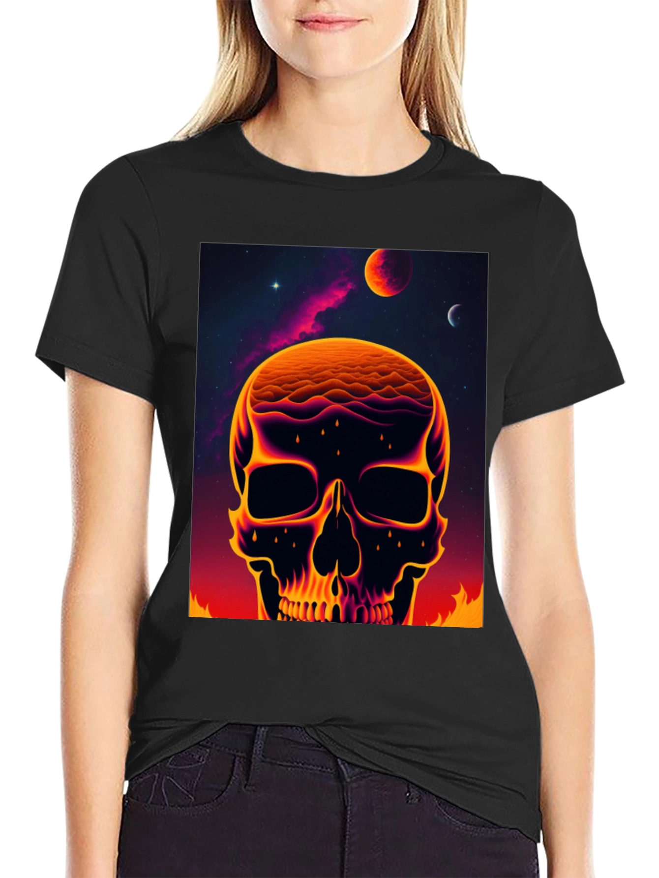 Cosmic Skull Graphic Tee - Bold Outer Space Design