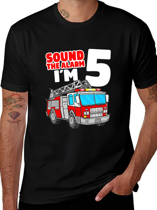 Fire Truck Birthday Shirt - Sound the Alarm Im 5