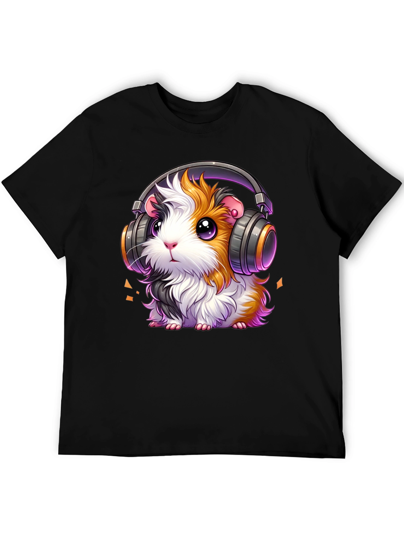 Guinea Pig Headphones Black T-Shirt