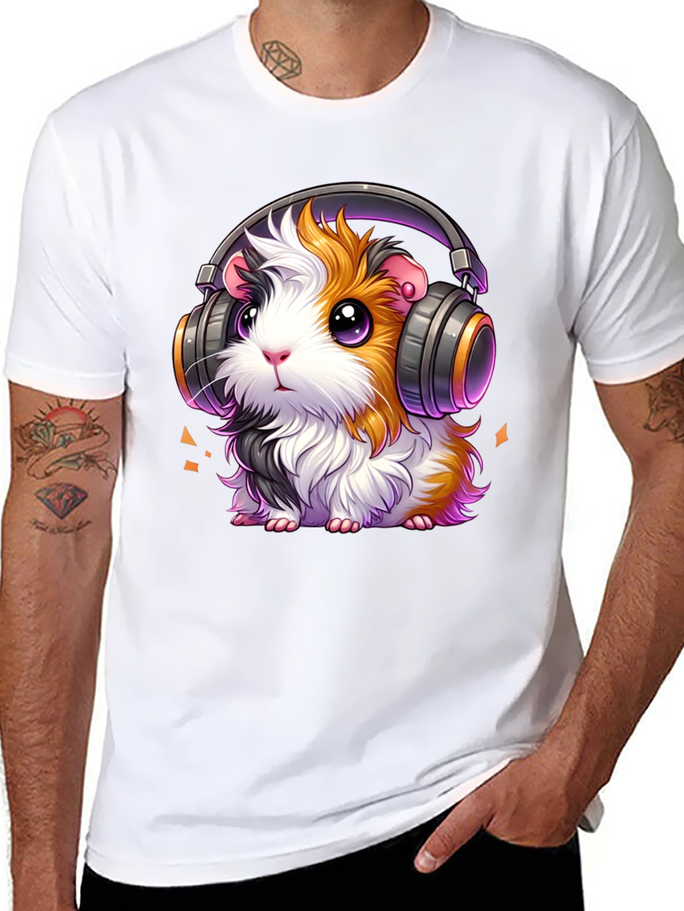 Guinea Pig Headphones Black T-Shirt