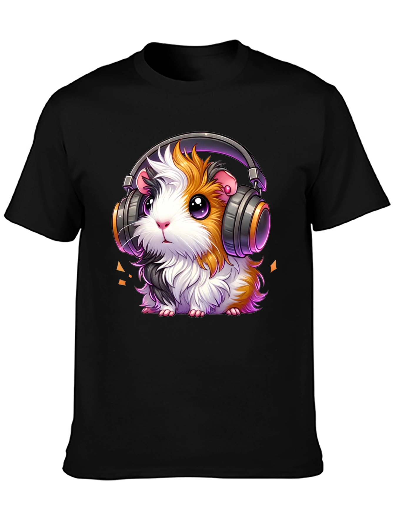 Guinea Pig Headphones Black T-Shirt