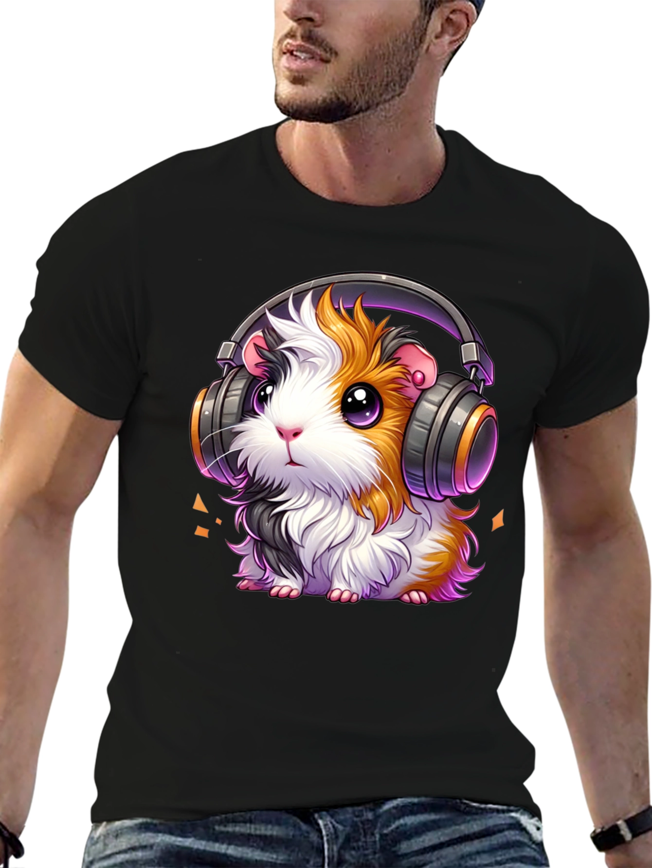 Guinea Pig Headphones Black T-Shirt