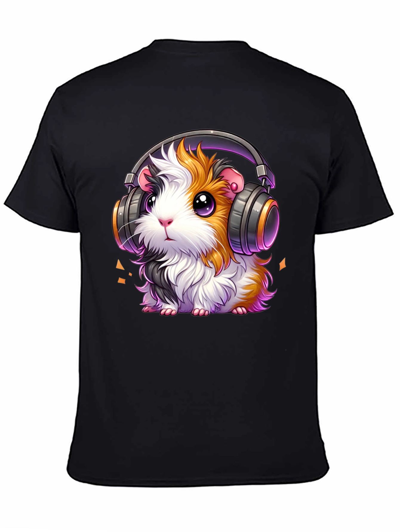 Guinea Pig Headphones Black T-Shirt