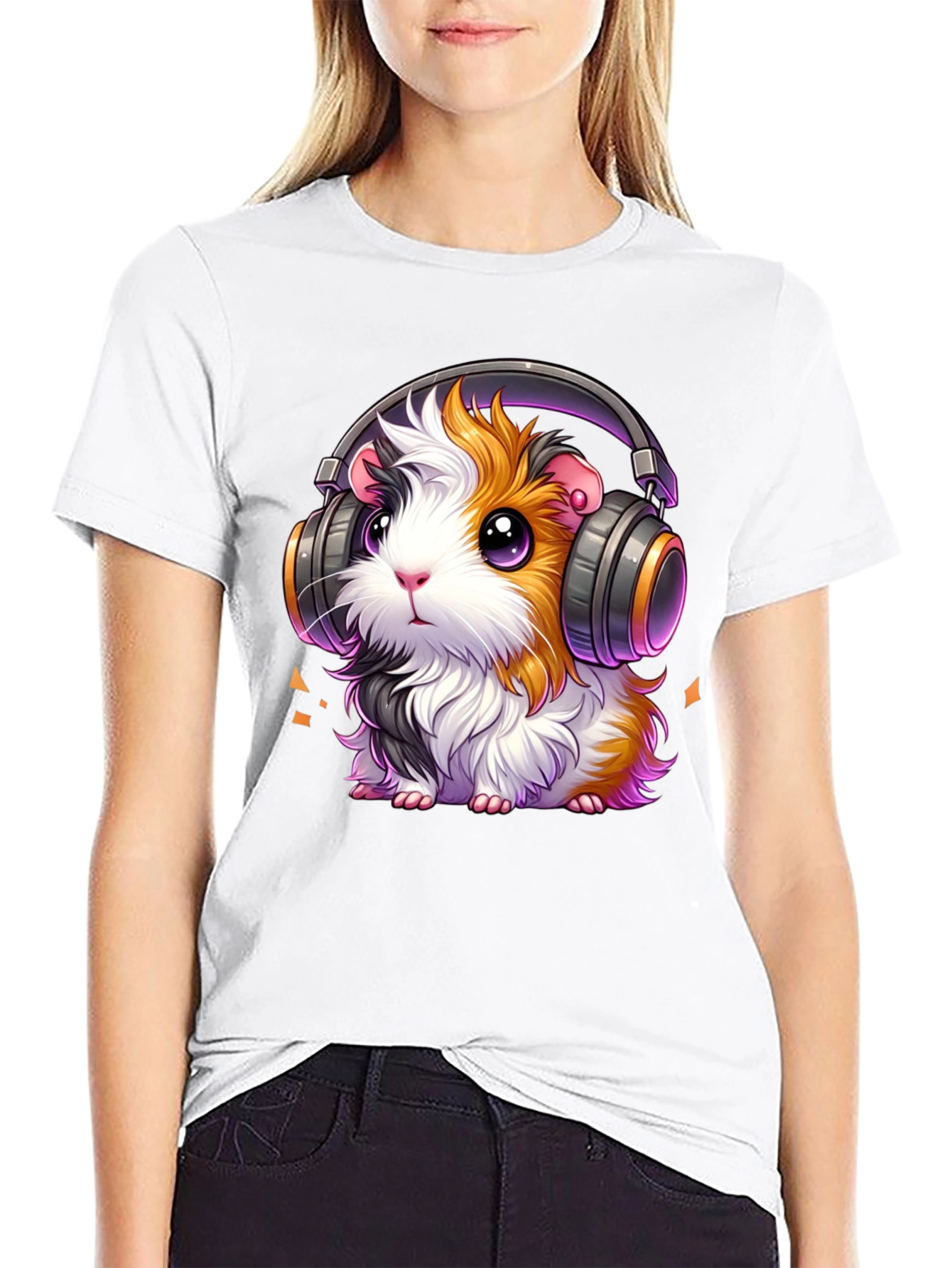 Guinea Pig Headphones Black T-Shirt