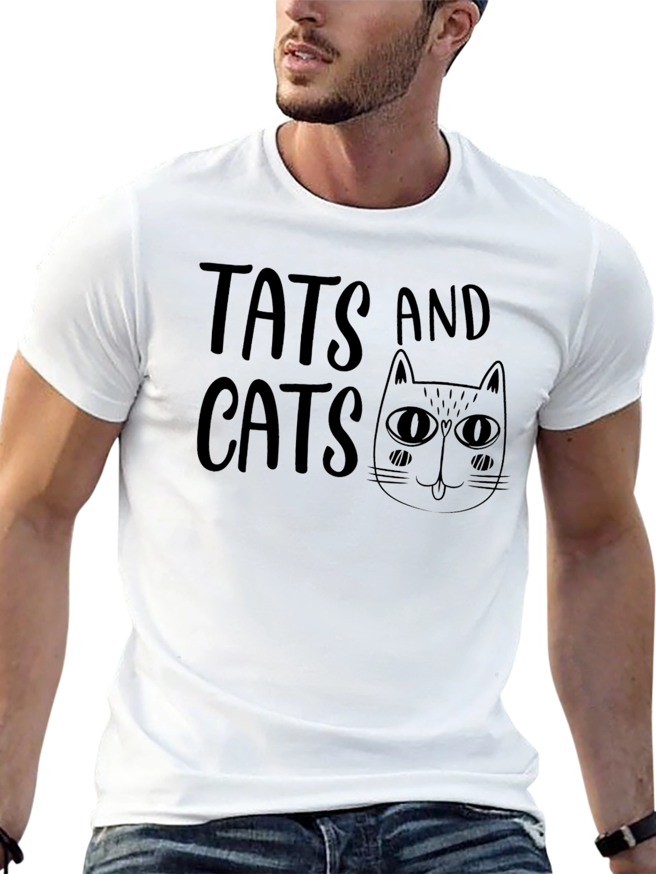 Tats and Cats Graphic Tee - Black Cotton T-Shirt