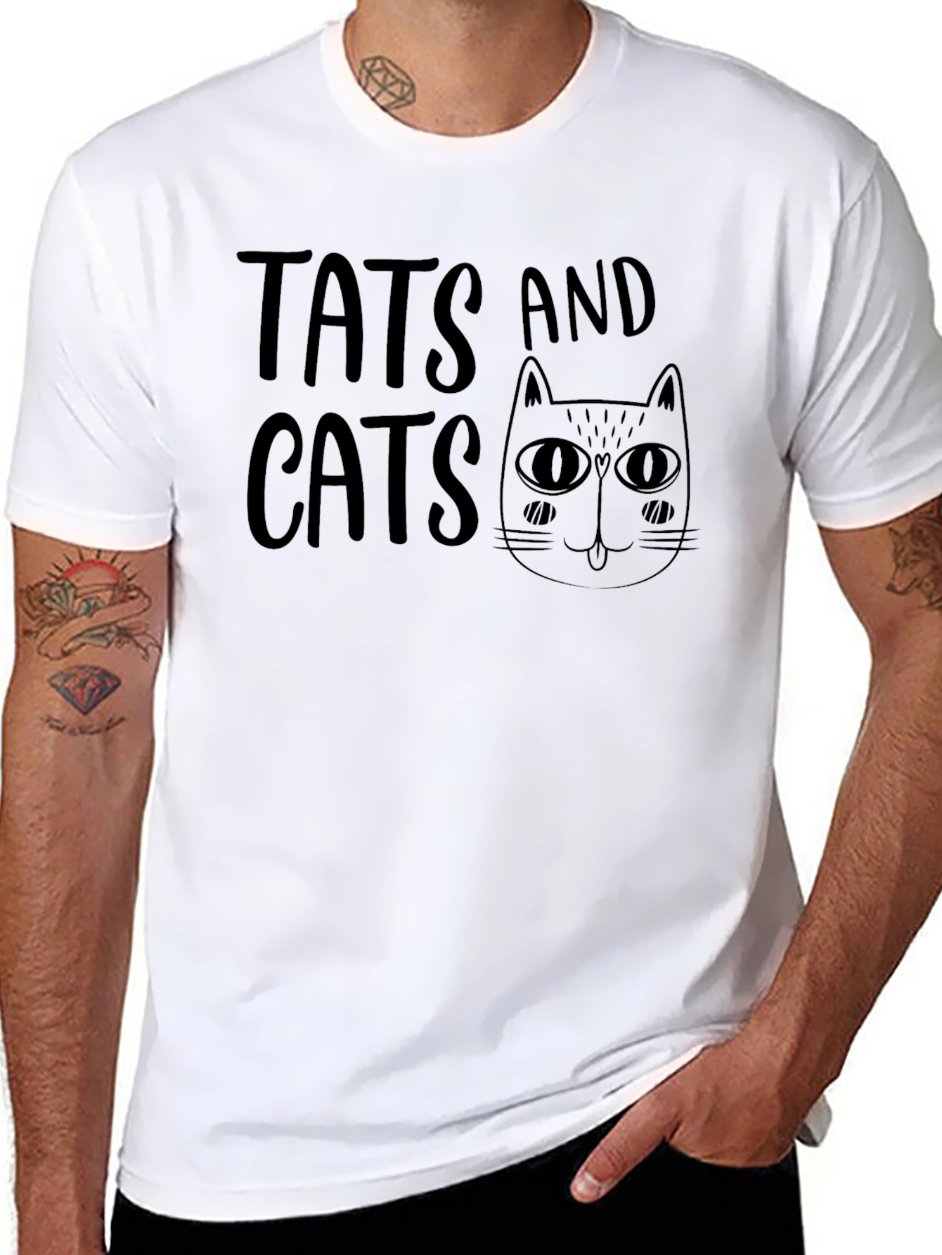 Tats and Cats Graphic Tee - Black Cotton T-Shirt