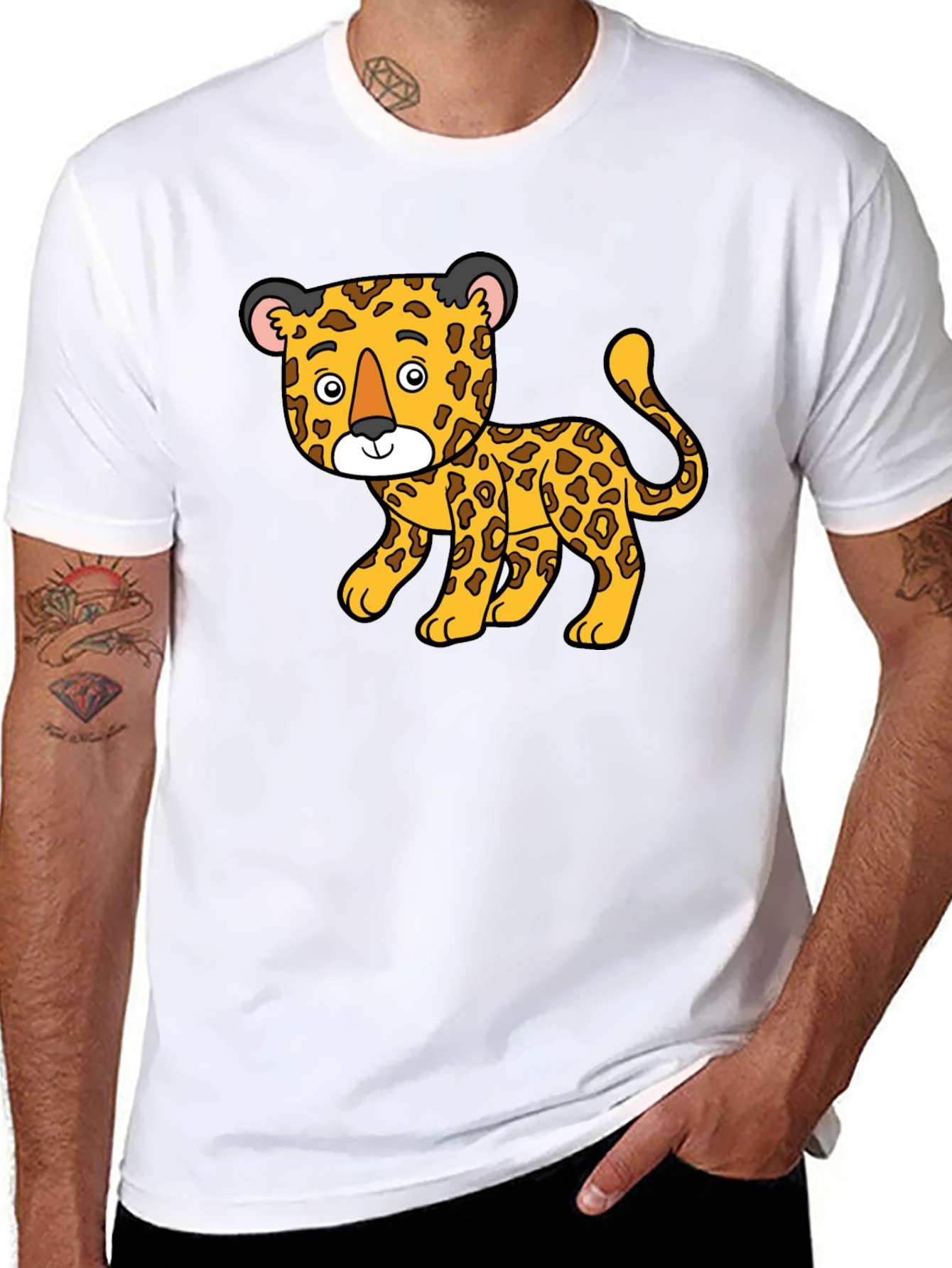 Cartoon Leopard Print Black T-Shirt