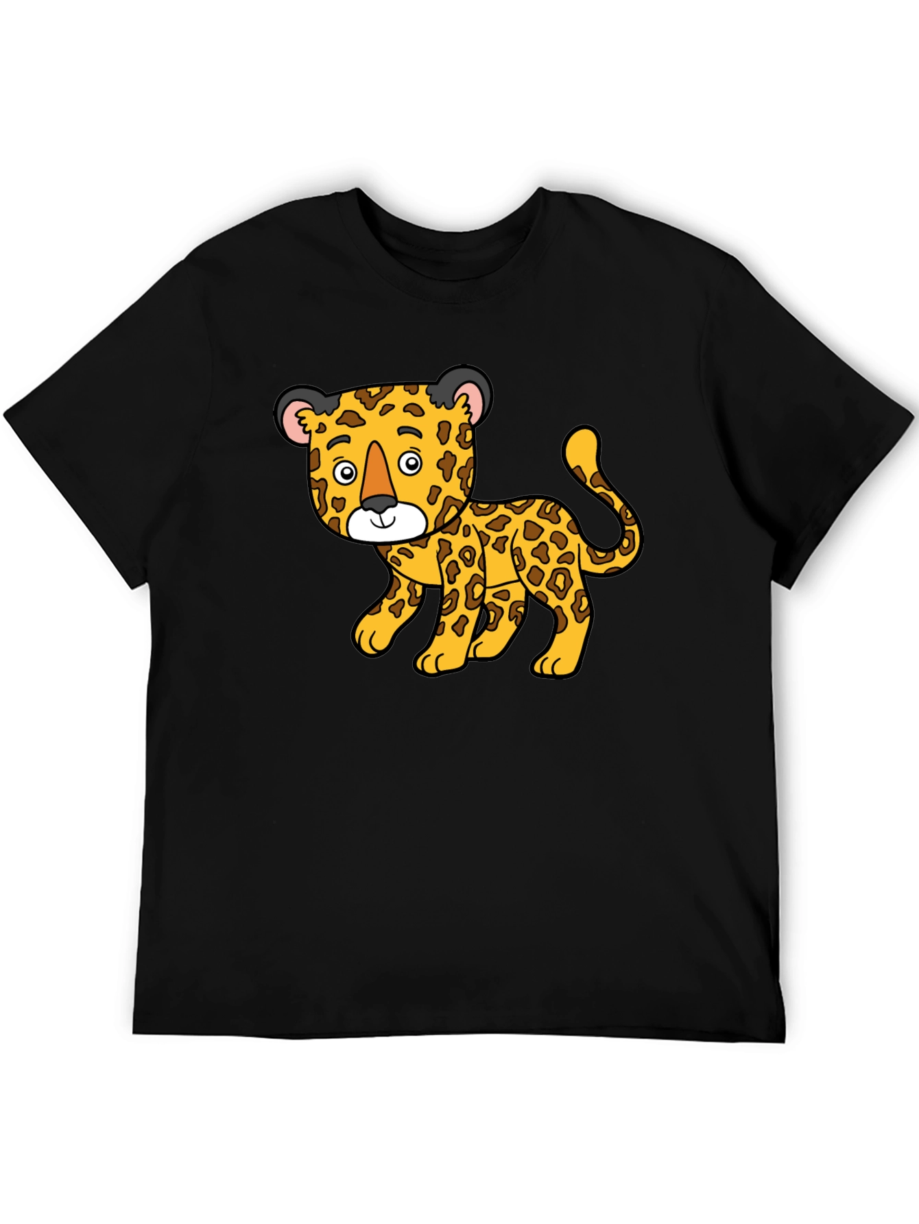 Cartoon Leopard Print Black T-Shirt