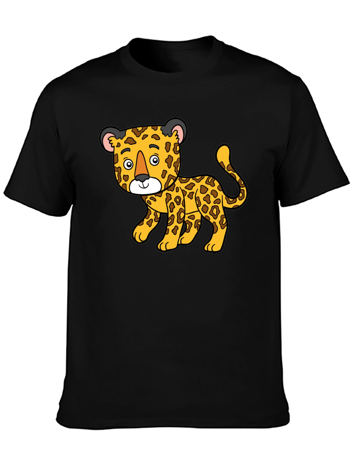 Cartoon Leopard Print Black T-Shirt