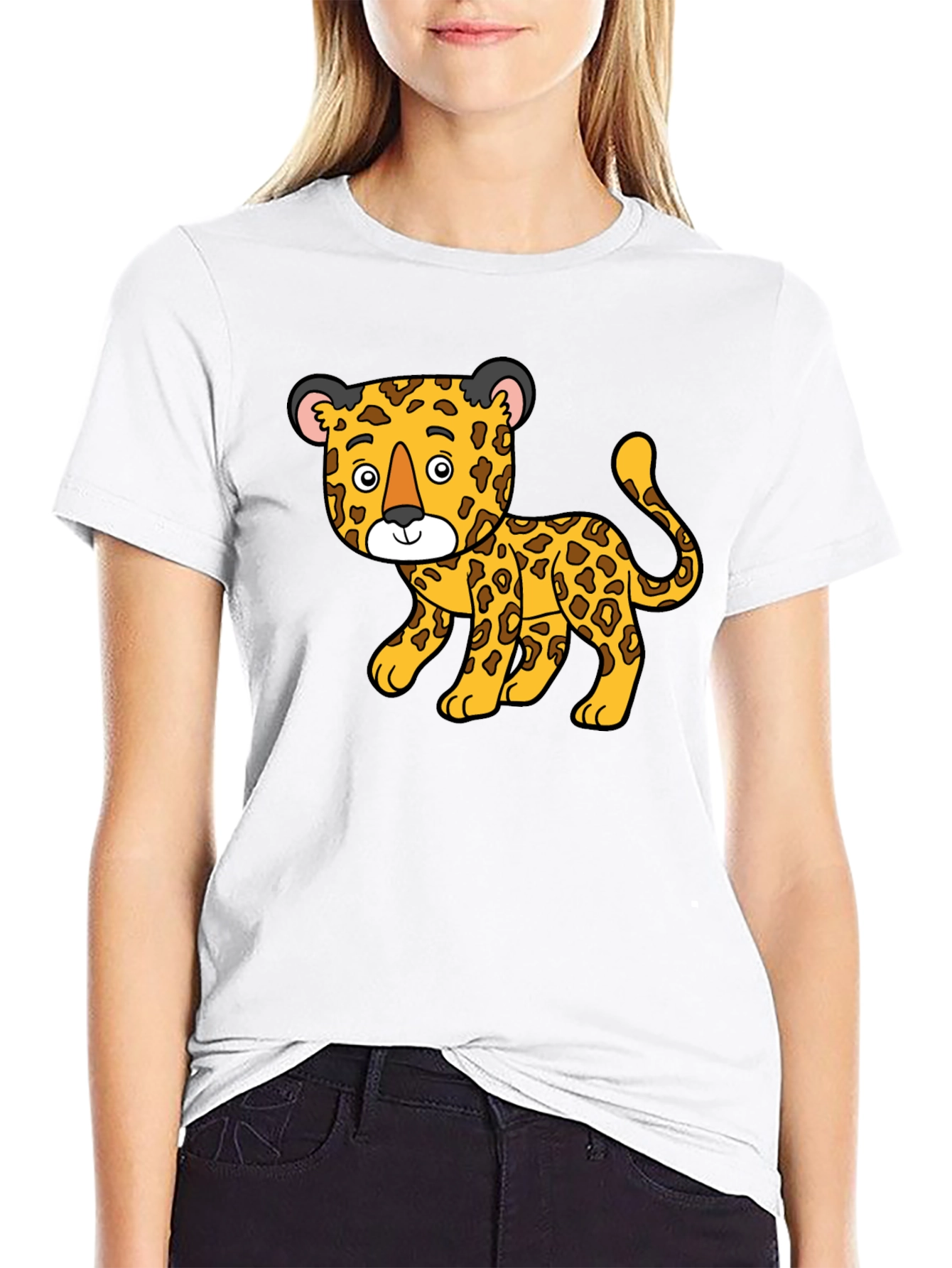 Cartoon Leopard Print Black T-Shirt