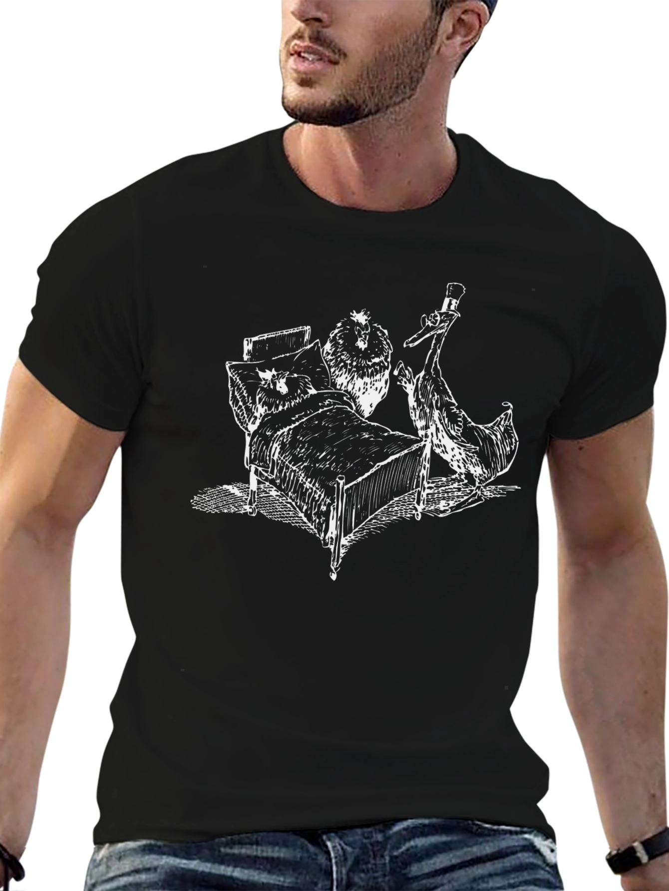 Quirky Chicken in Bed Graphic T-Shirt