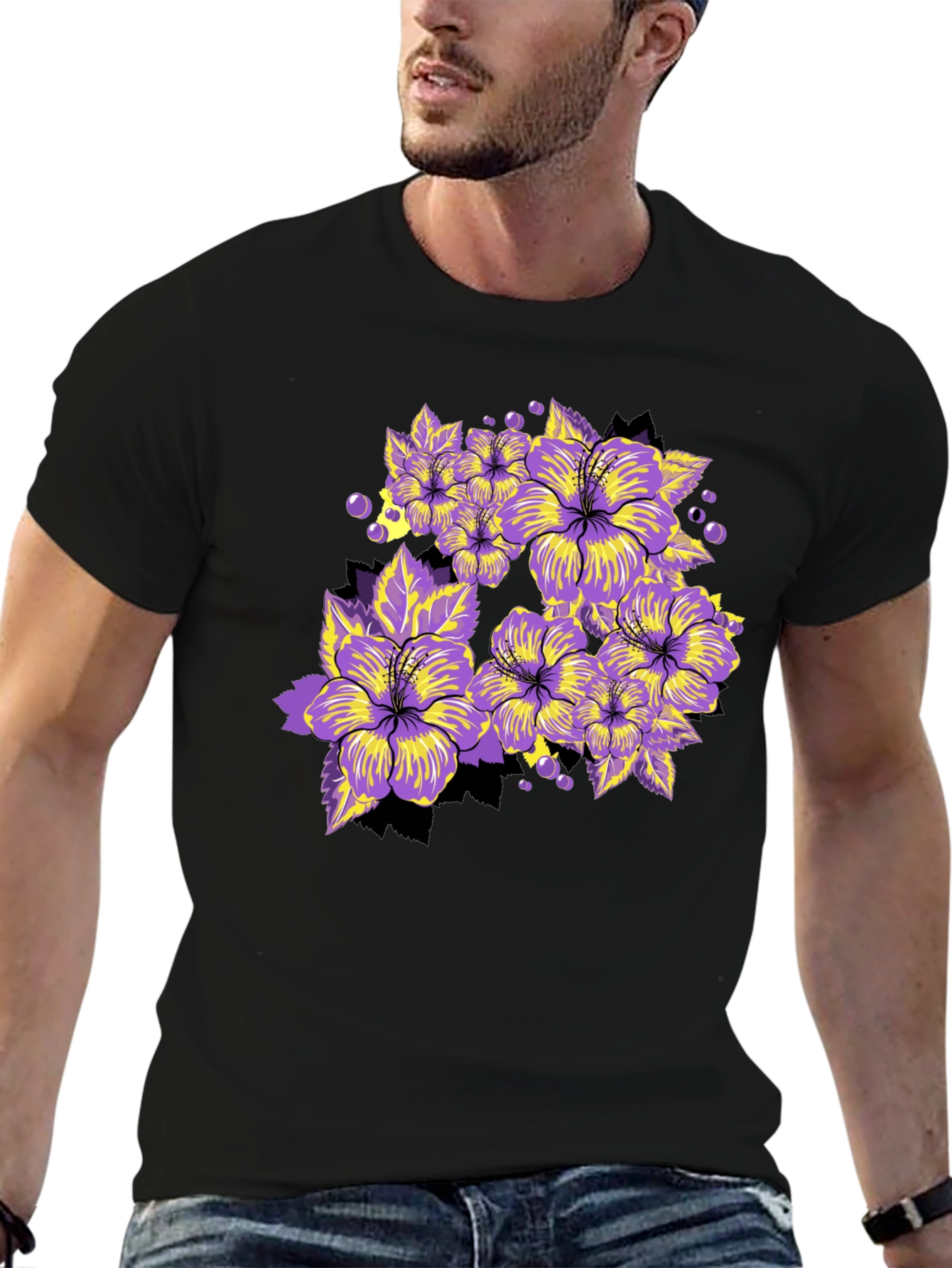 Floral Graphic Tee - Bold Purple Hibiscus Print