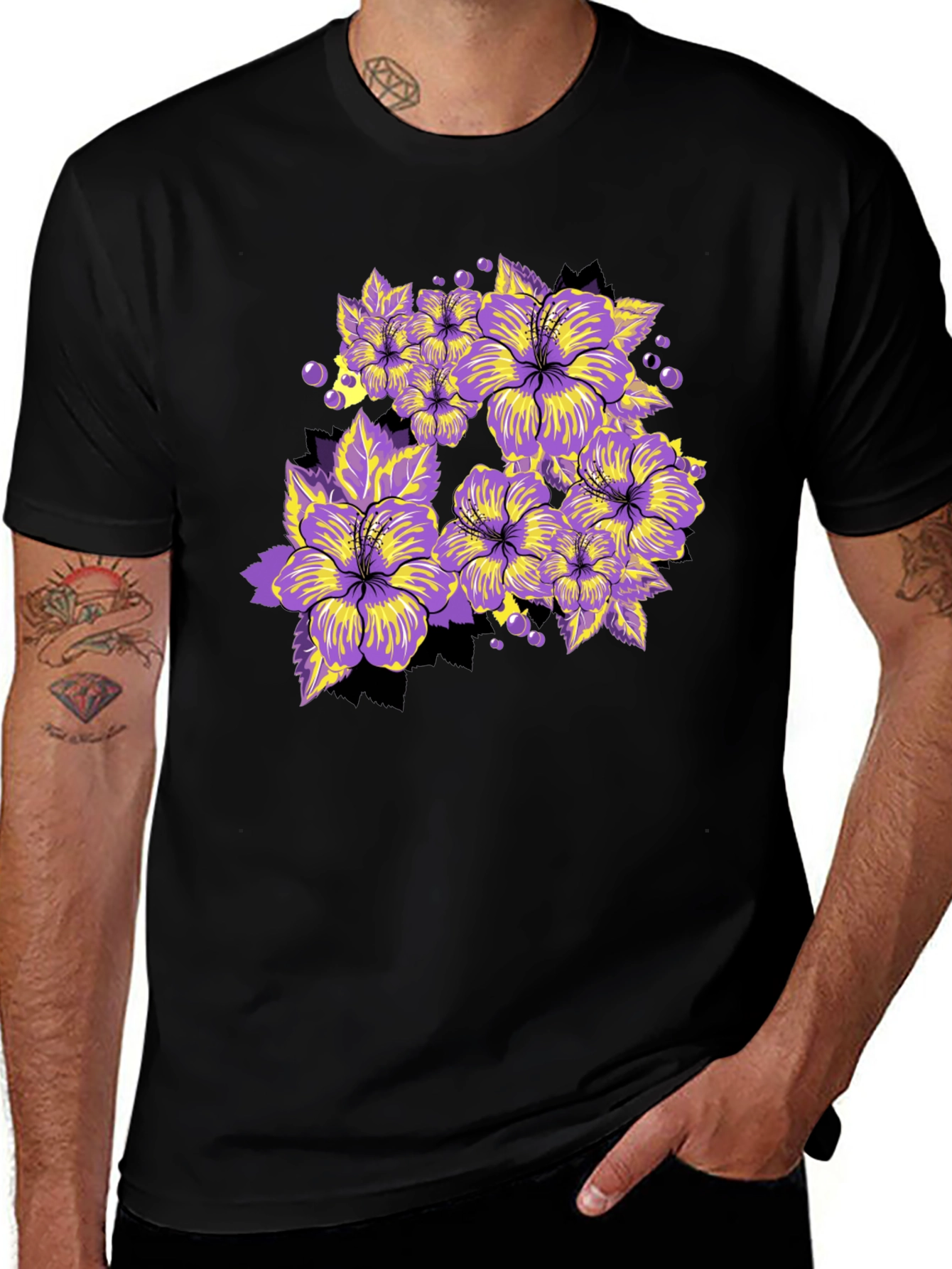 Floral Graphic Tee - Bold Purple Hibiscus Print