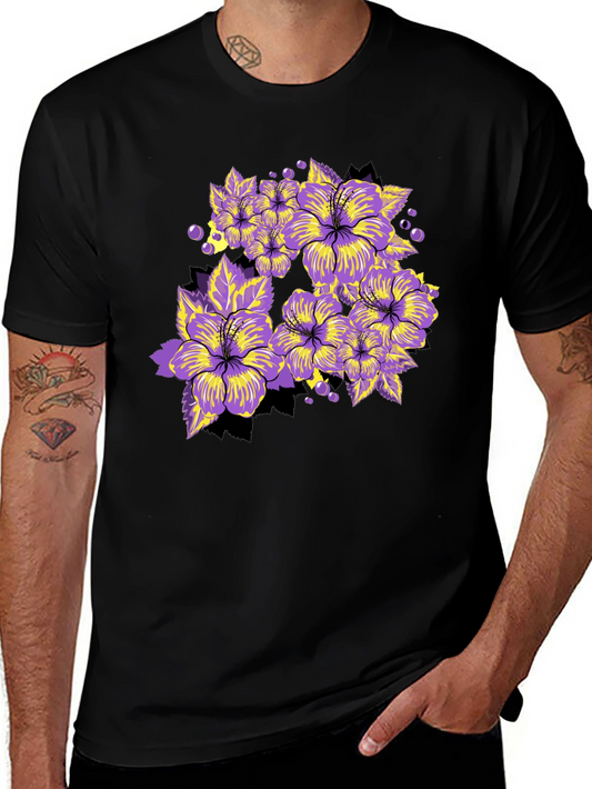 Floral Graphic Tee - Bold Purple Hibiscus Print