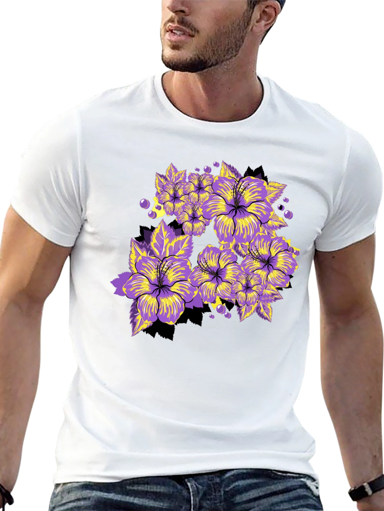 Floral Graphic Tee - Bold Purple Hibiscus Print