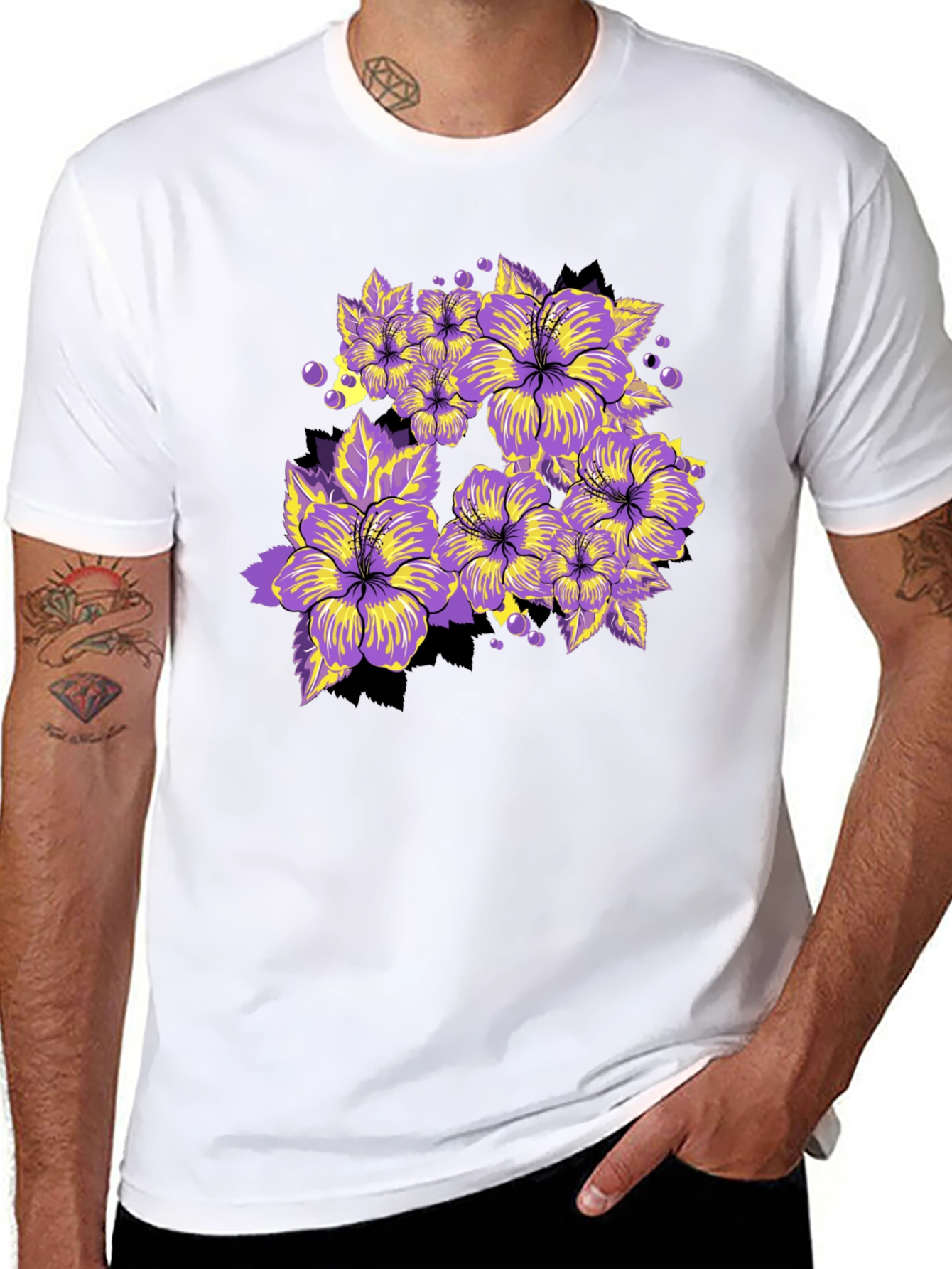 Floral Graphic Tee - Bold Purple Hibiscus Print