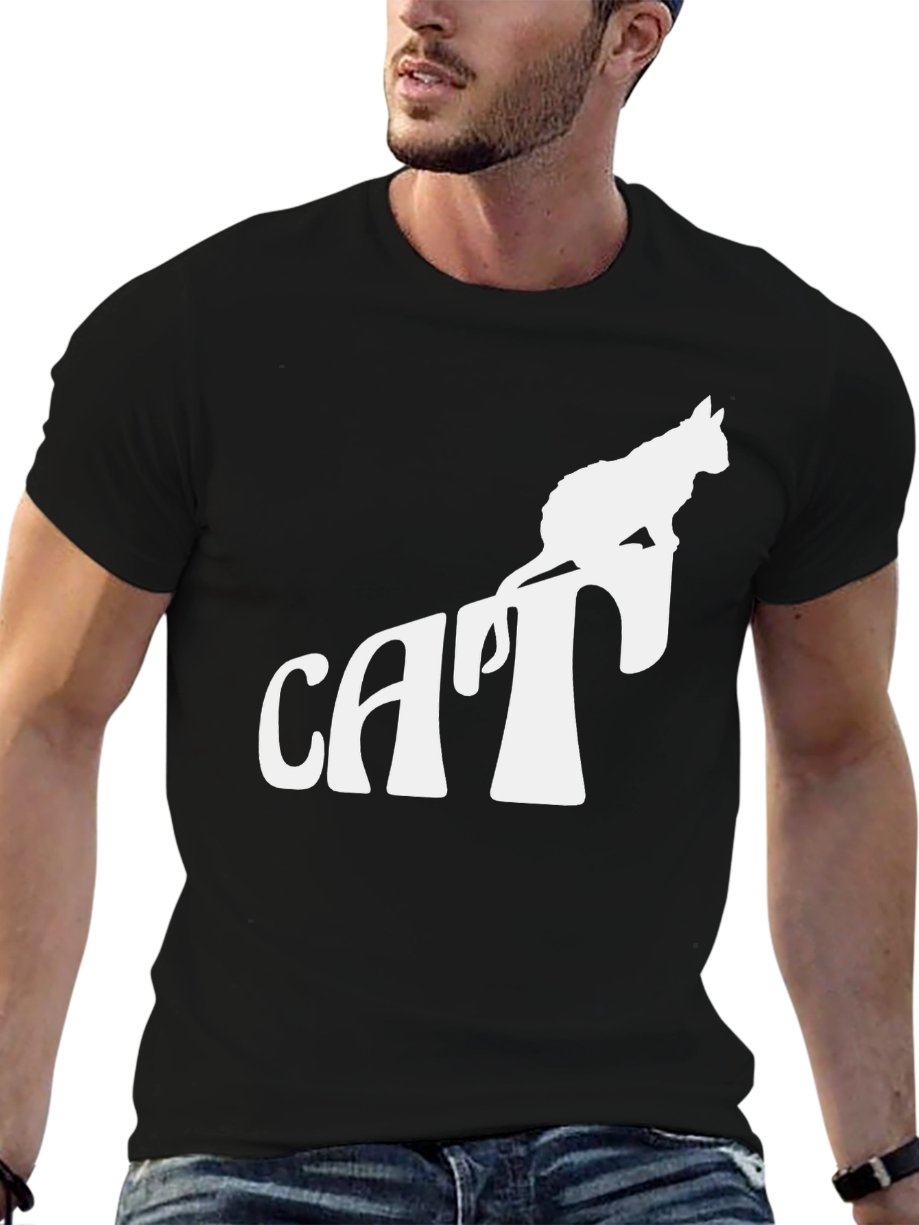 Cool Cat Silhouette Graphic Tee - Black