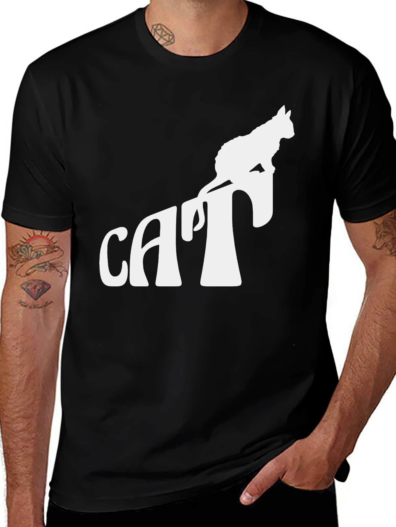 Cool Cat Silhouette Graphic Tee - Black