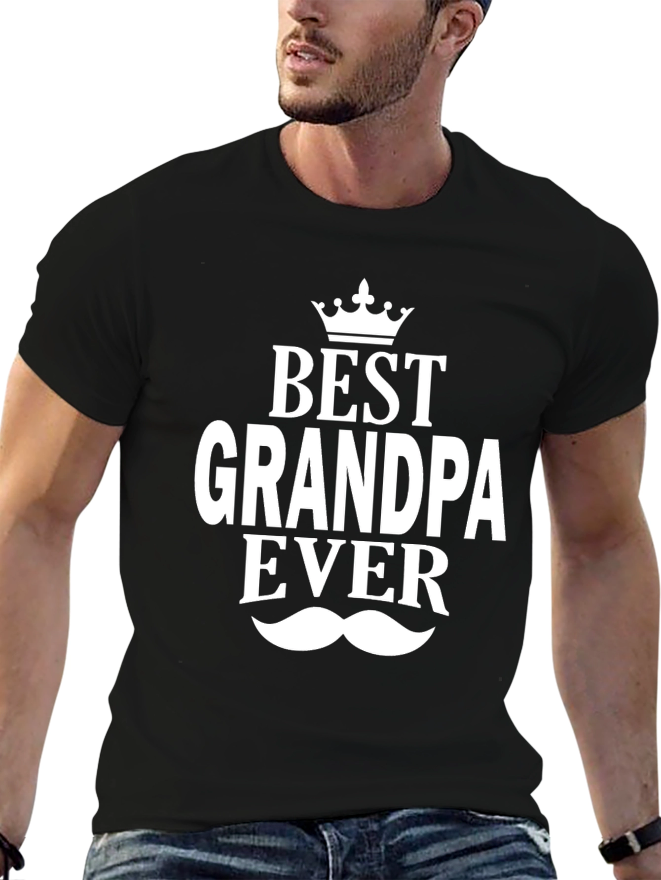 Best Grandpa Ever T-Shirt Crown Mustache Design
