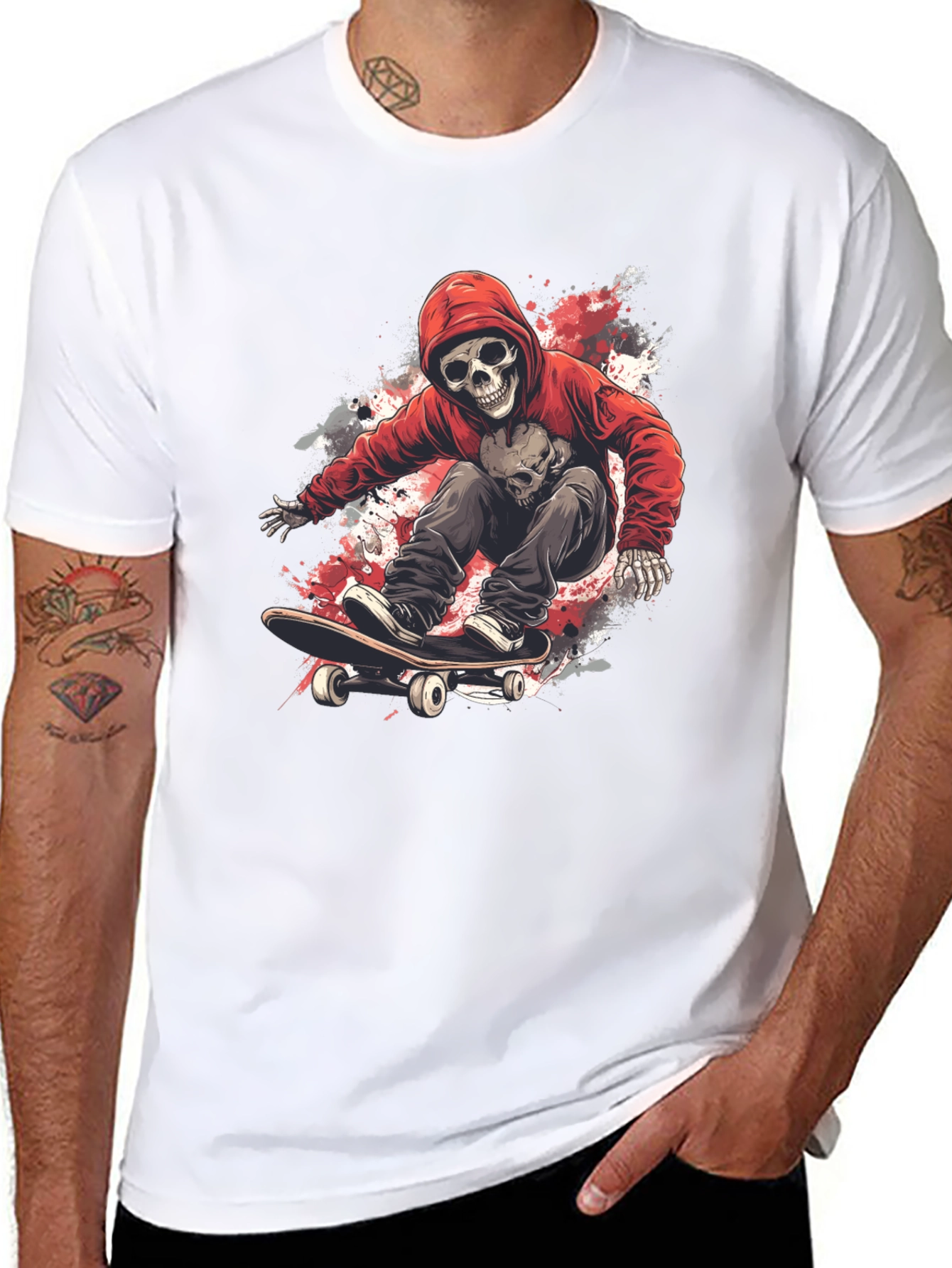 Skateboarding Skeleton Graphic Tee - Cool Design