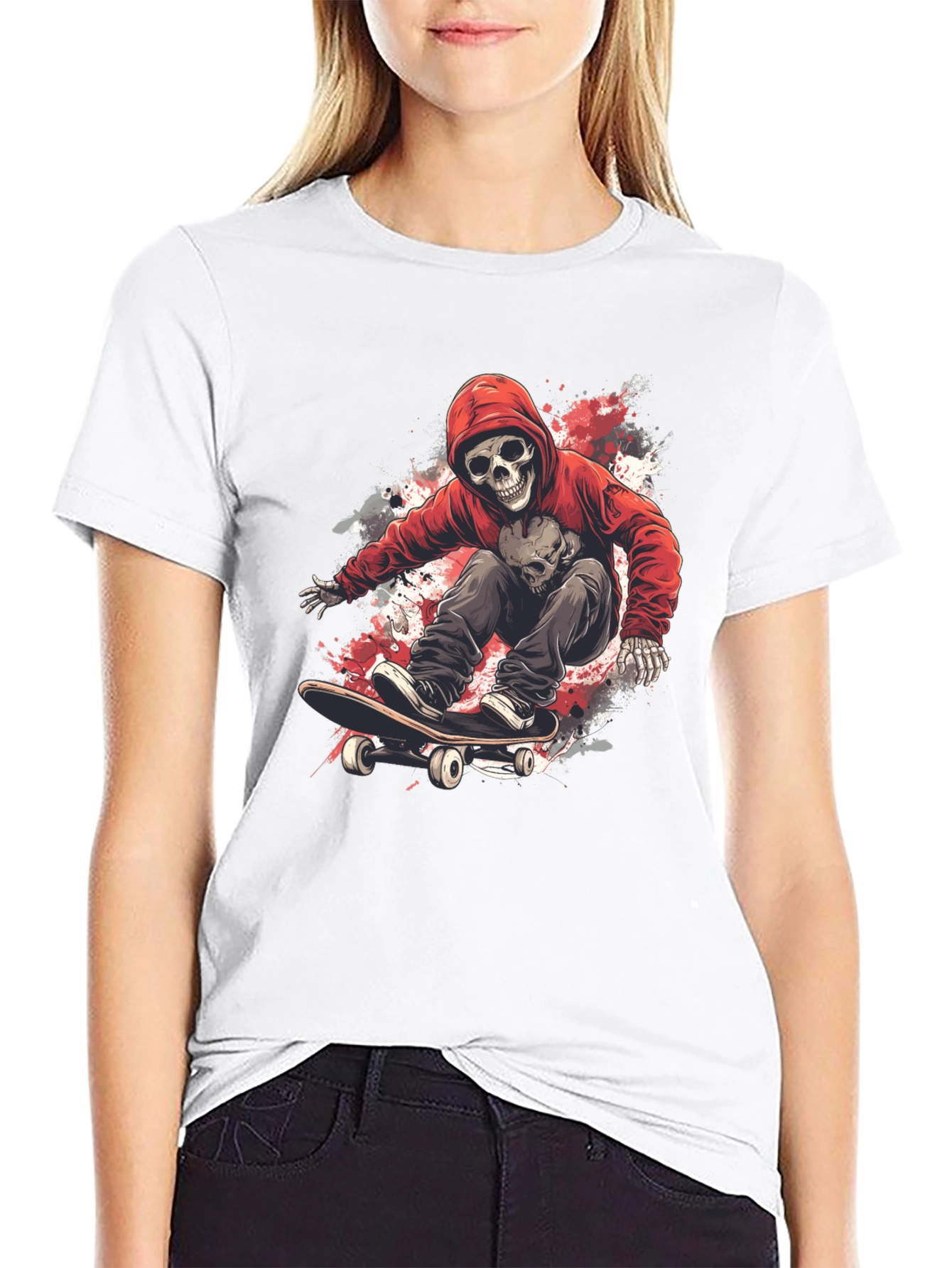 Skateboarding Skeleton Graphic Tee - Cool Design